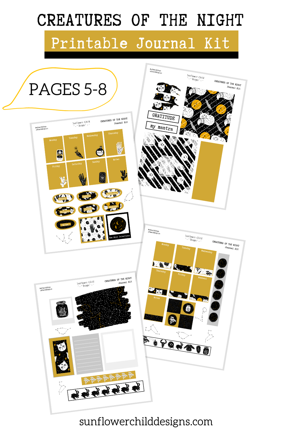 Mellow Moons Journal Kit Printable Planner Stickers — Sunflower