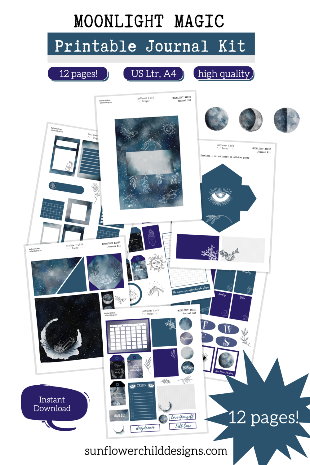 Moonlight Magic Journal Kit Printable Planner Stickers