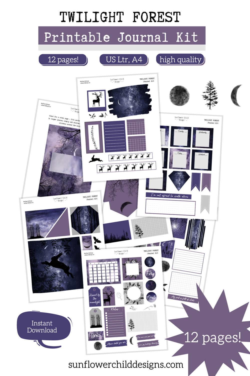 Twilight forest Journal Kit Printable Planner Stickers