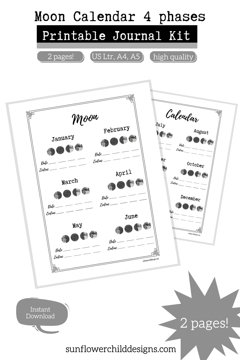 Moon Calendar 4 phases — Sunflower Child Designs
