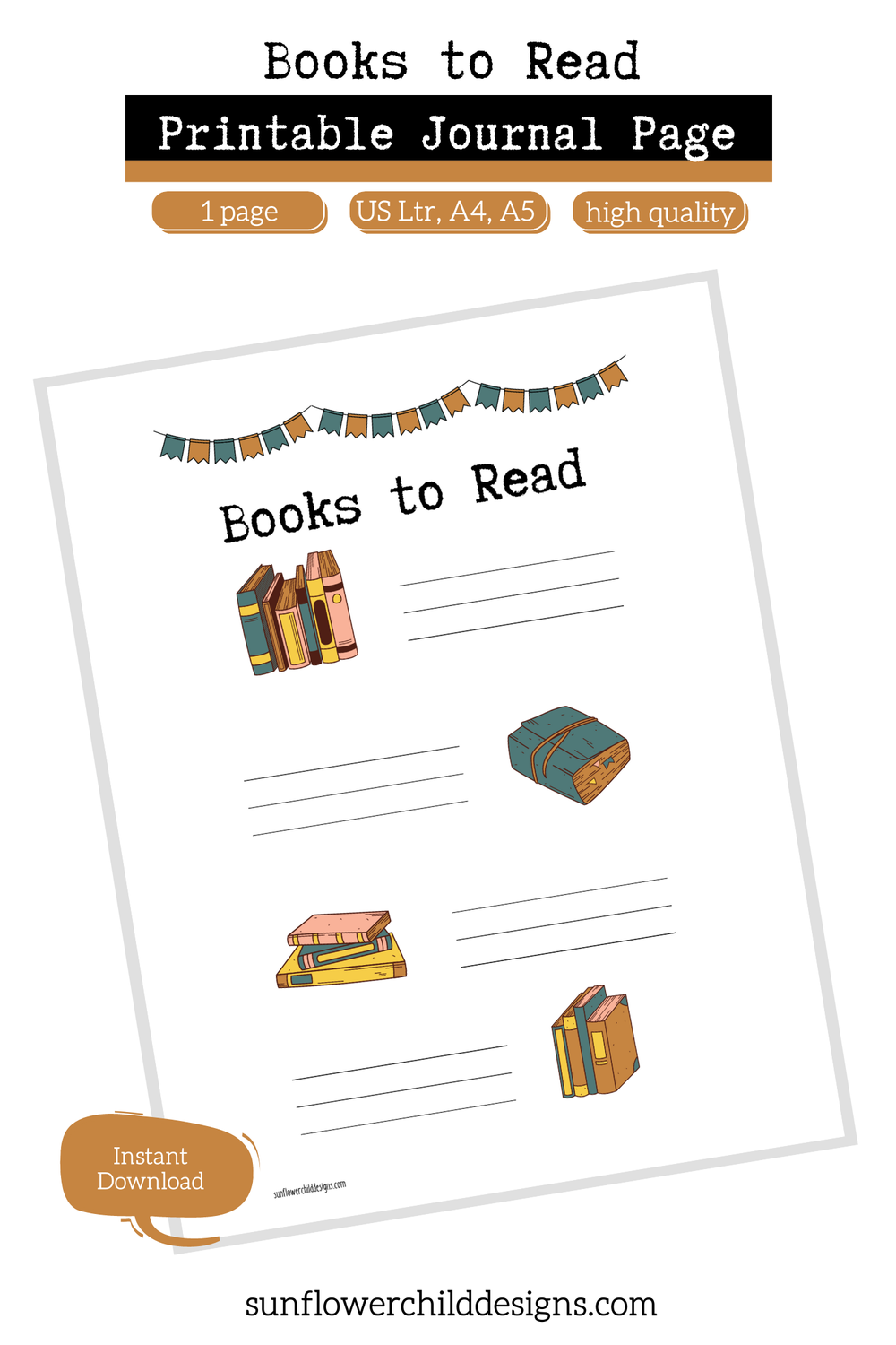 Books to Read Printable Journal Page — Sunflower Child Designs