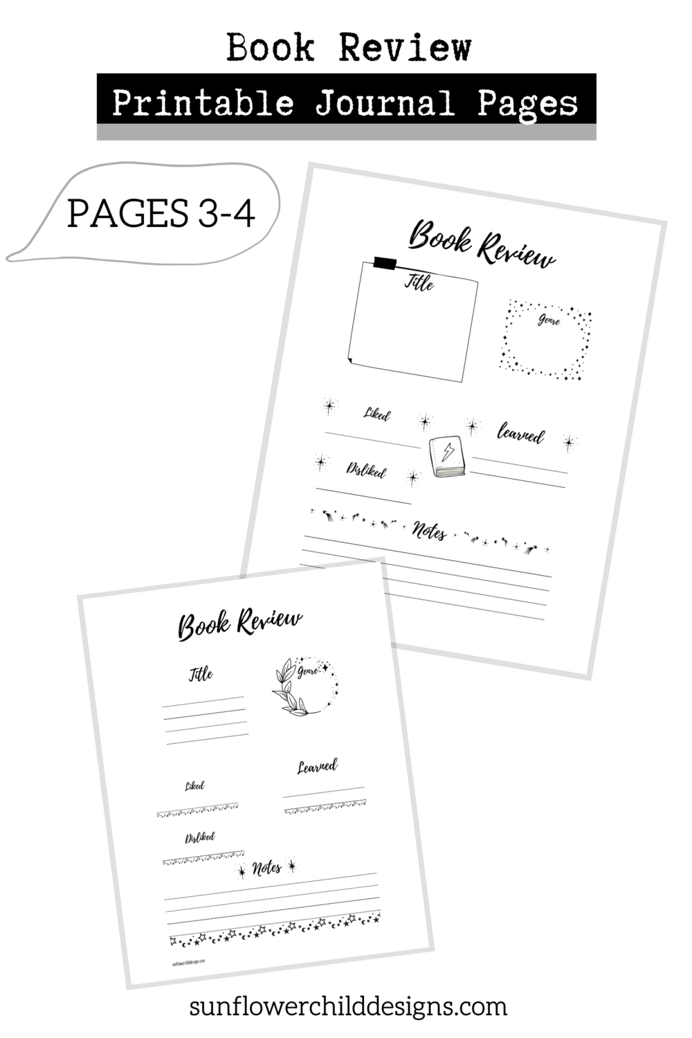 Book Review Printable Journal Pages — Sunflower Child Designs