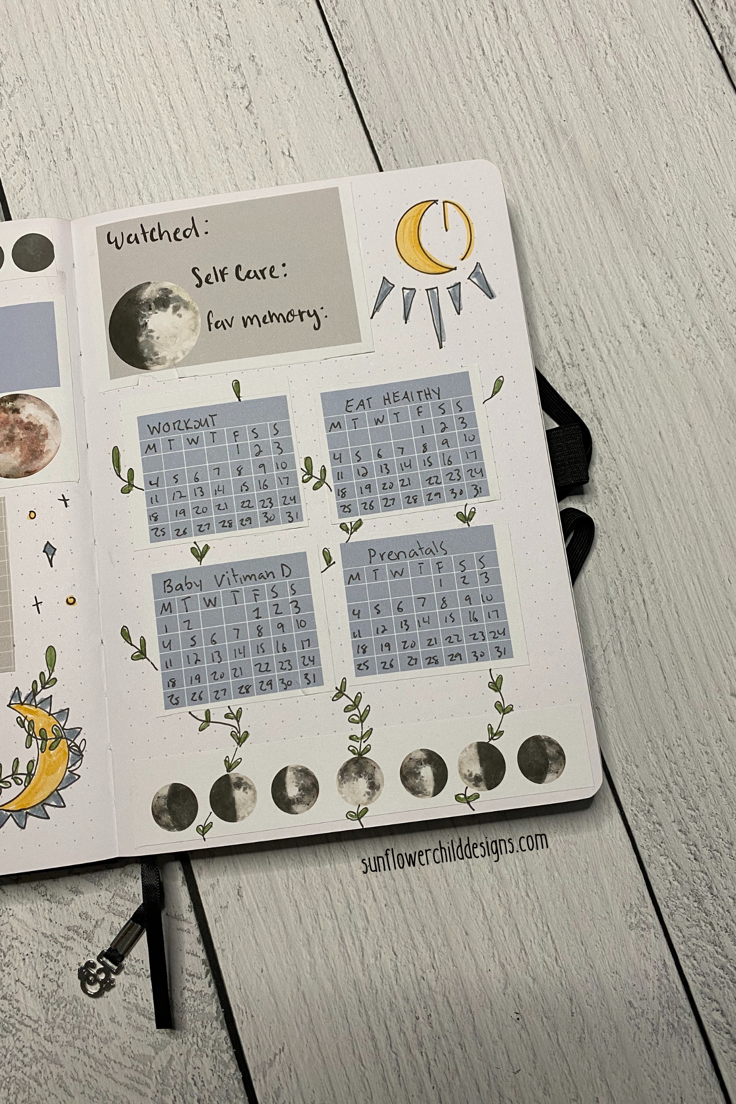 Meadow and Garden sunrise themes PRINTABLE witchy bullet journal layout 3 full months with Pond