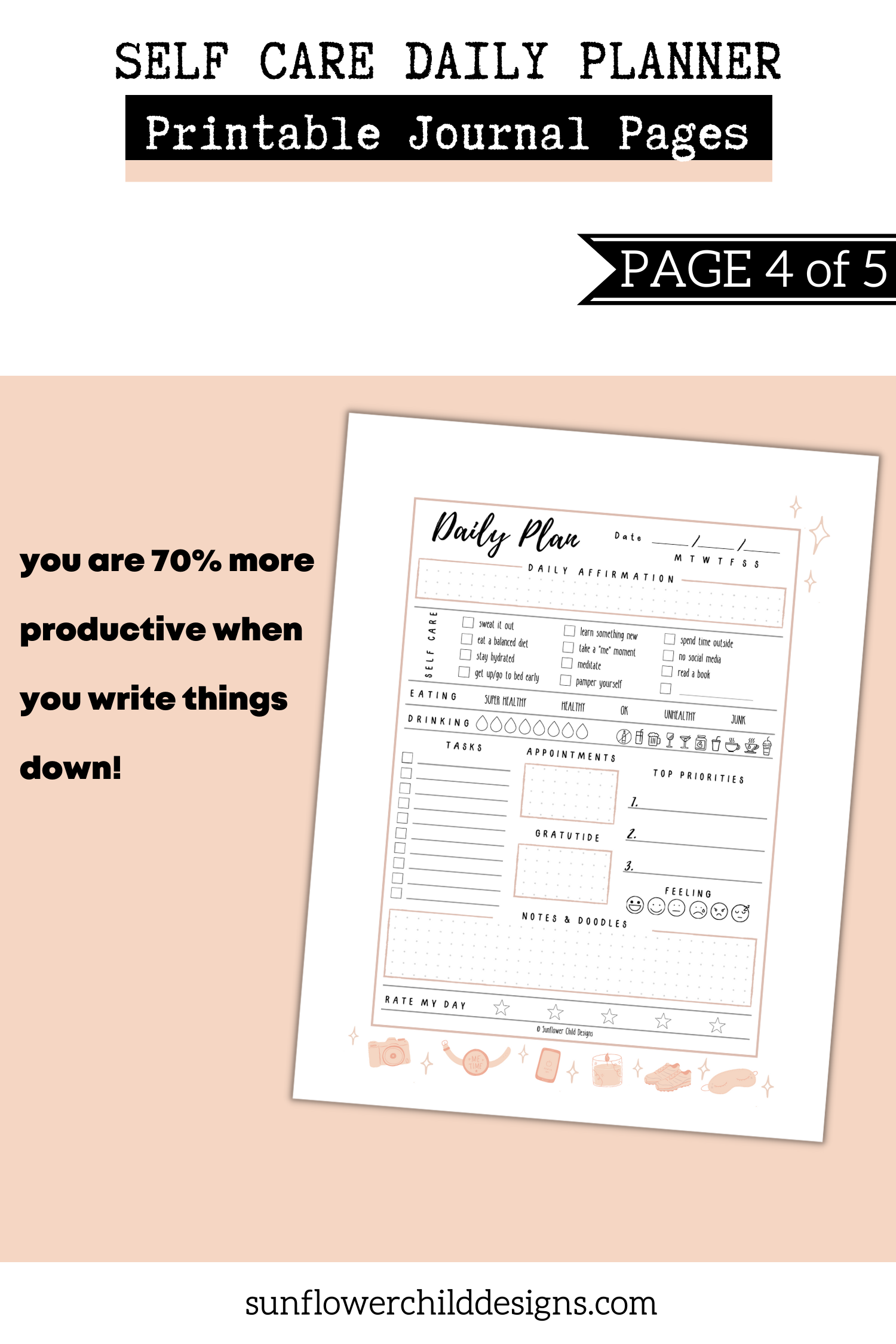 Self Care Daily Planner Printable Journal Pages Sparkle Edition bullet journal pages