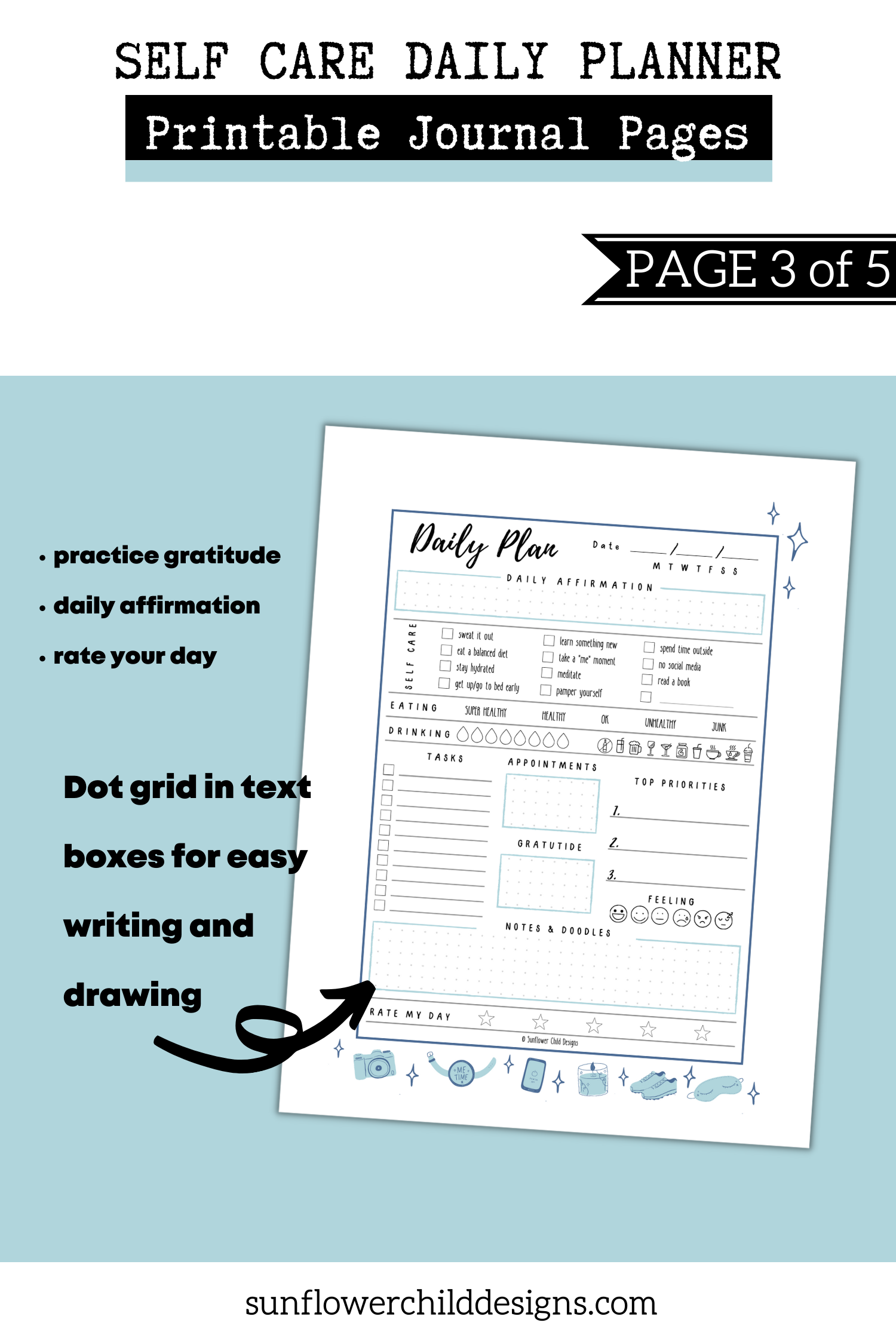 Self Care Daily Planner Printable Journal Pages Sparkle Edition bullet journal pages