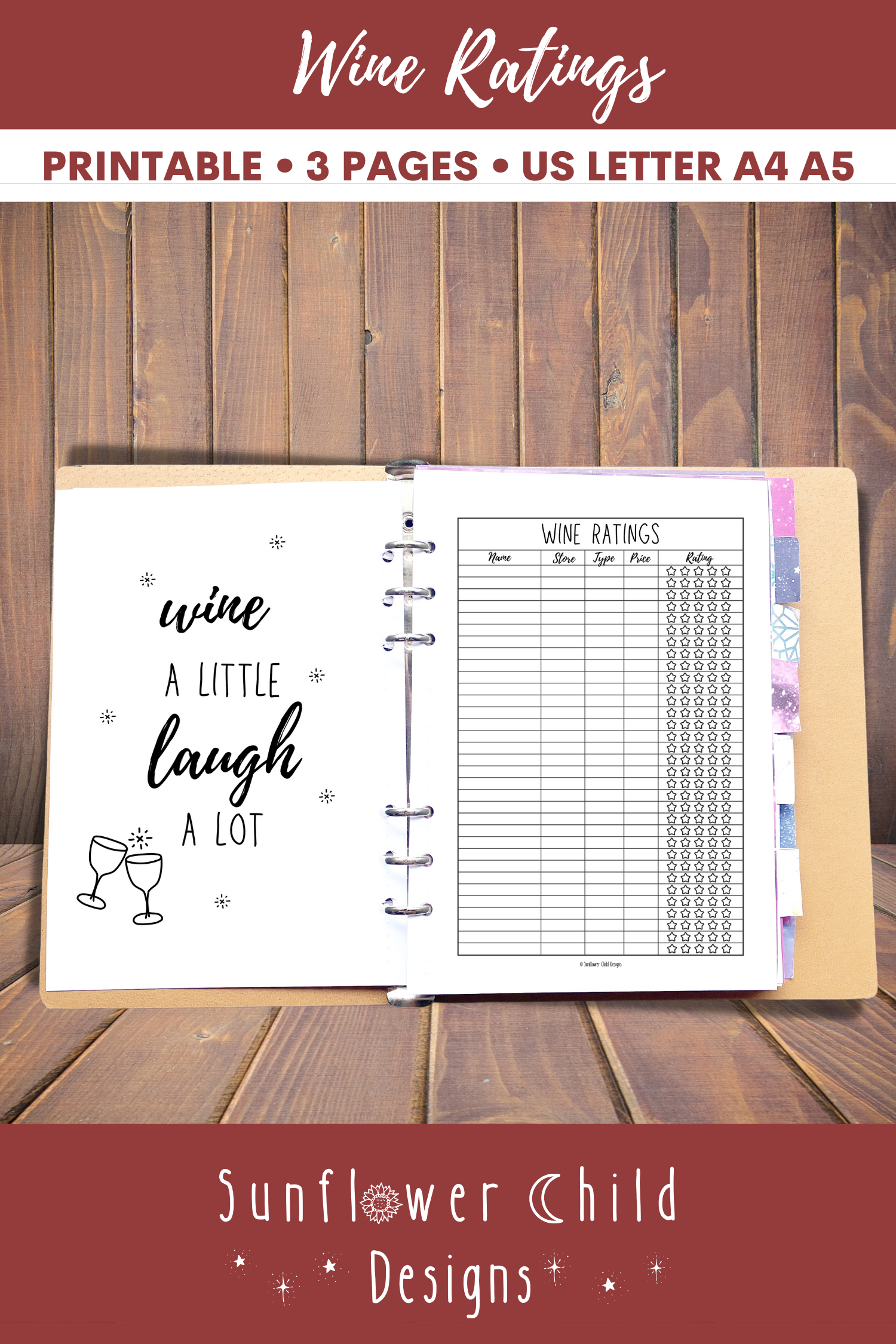 Wine Review Printable, Wine Ratings, Bullet Journal Wine Tracker, Wine List, Wine Diary, Wine Notes, Wine Bullet Journal Quote Page, Planner Pages, Bujo PDF, Printable PDF