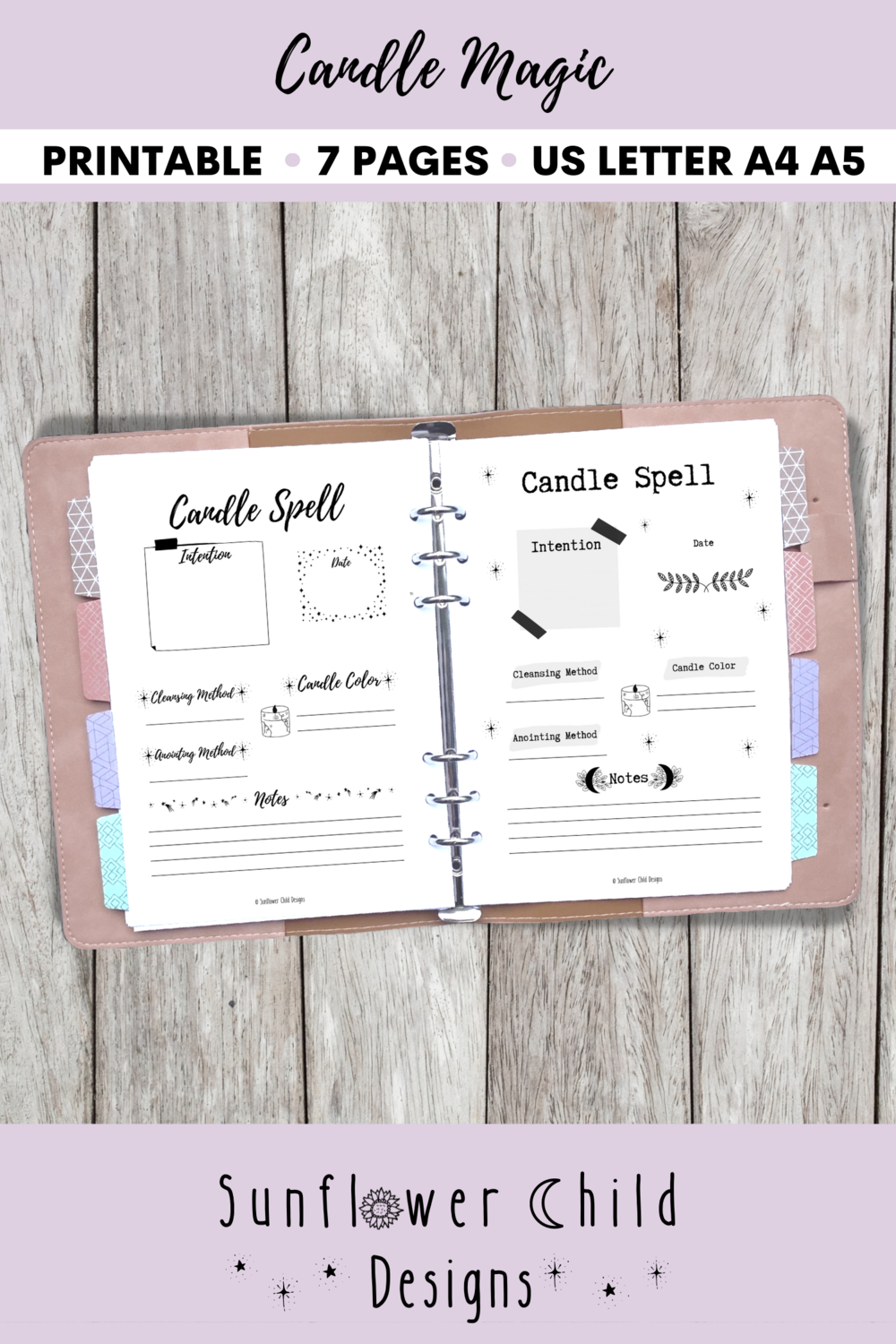 Celestial Self Care Bullet Journal Printable Kit Moon Tracker