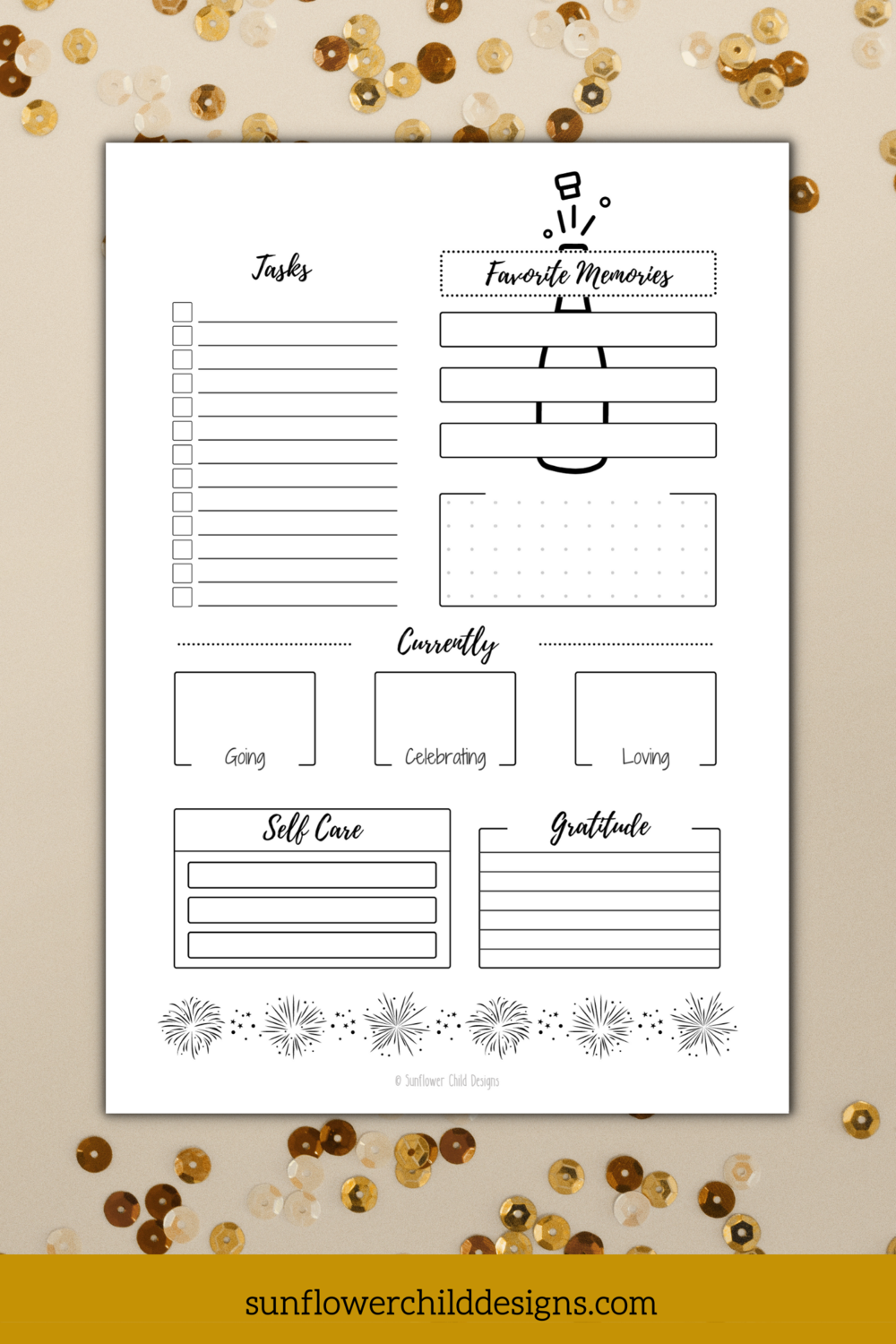 New Year's Celebration Monthly Bullet Journal Setup - Any Month