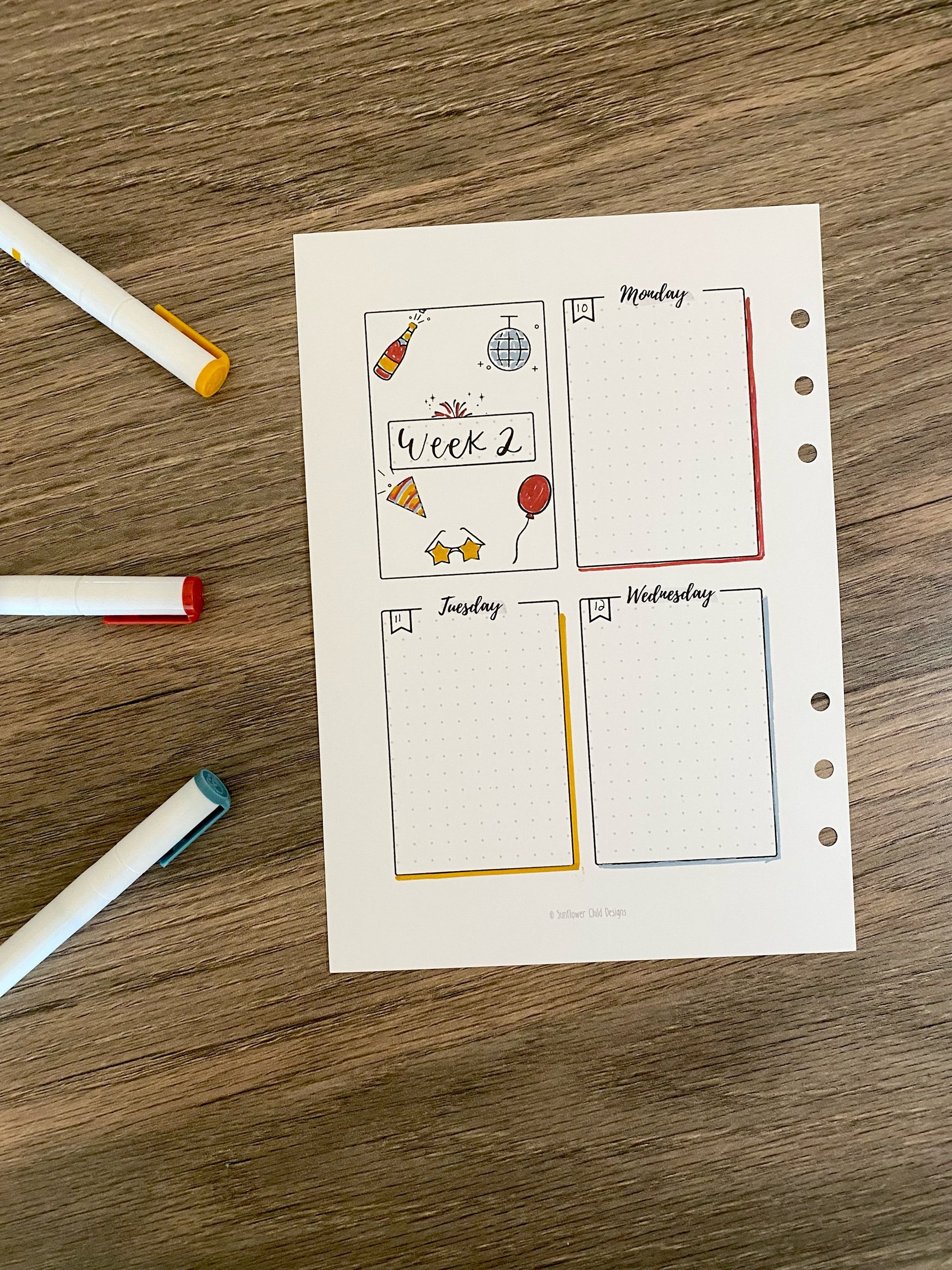 New Year's Celebration Monthly Bullet Journal Setup - Any Month - undated -  headings optional - dot grid — Sunflower Child Designs