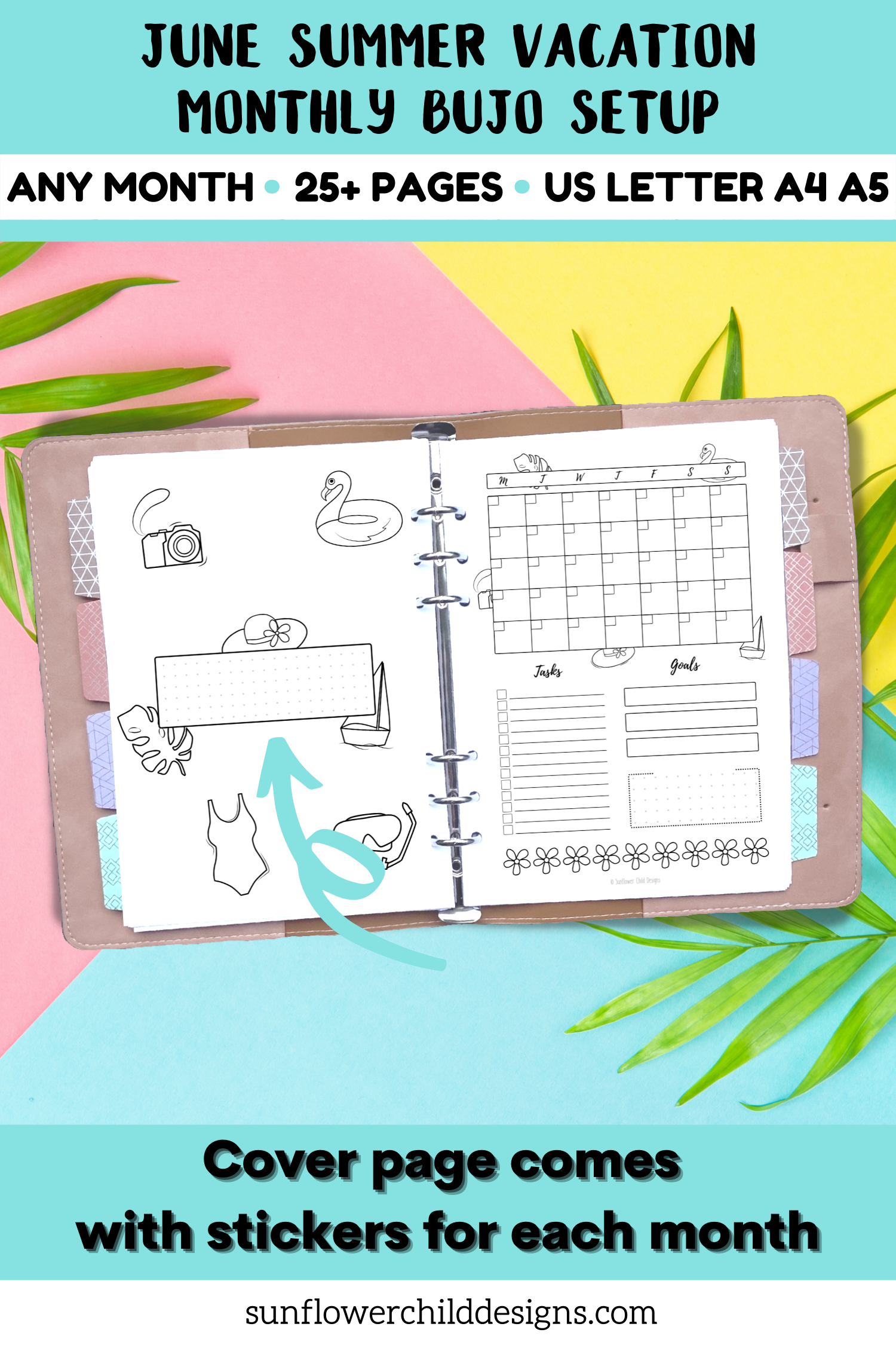 june summer bullet journal printables