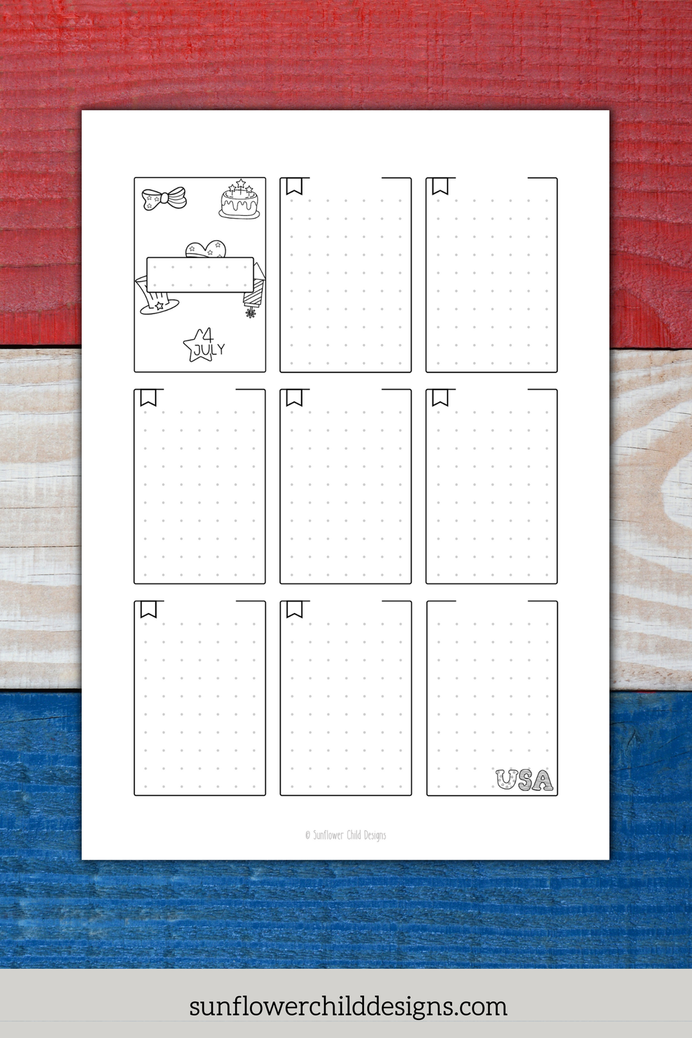 Happy 4th of July Themed Monthly Bullet Journal Setup - Any Month - undated  - headings optional - dot grid — Sunflower Child Designs