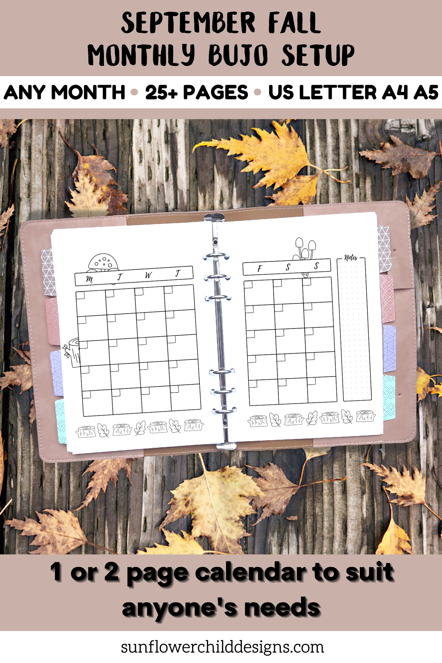 september fall bullet journal calendar