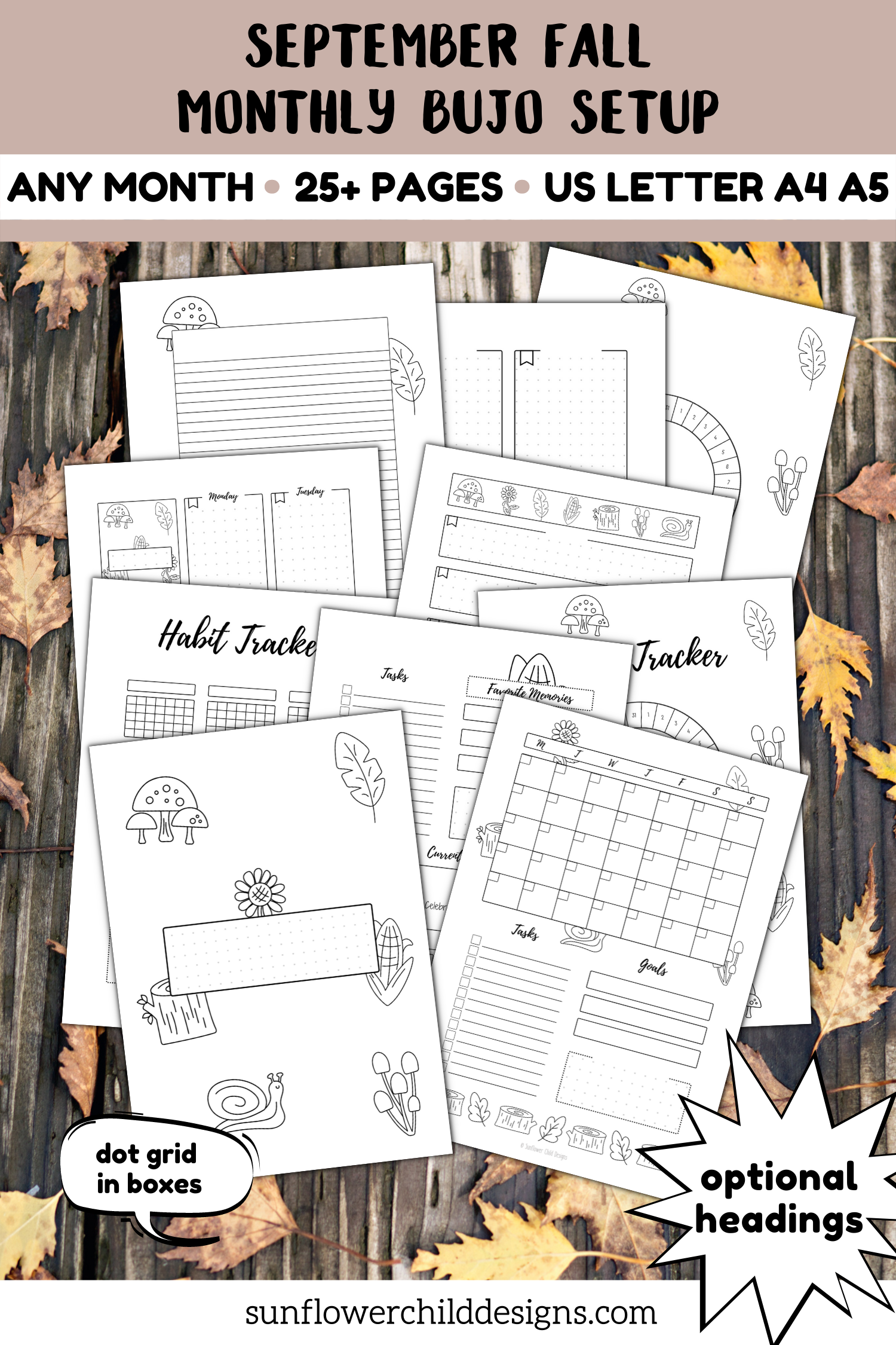september fall bullet journal pages