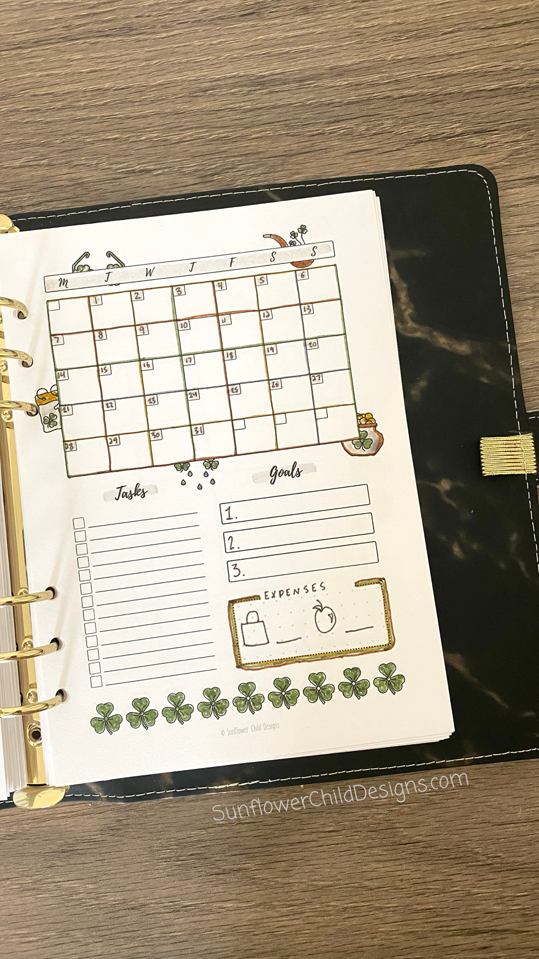 March Bullet Journal Calendar St. Patrick's Day Bulley Journal Printable pages