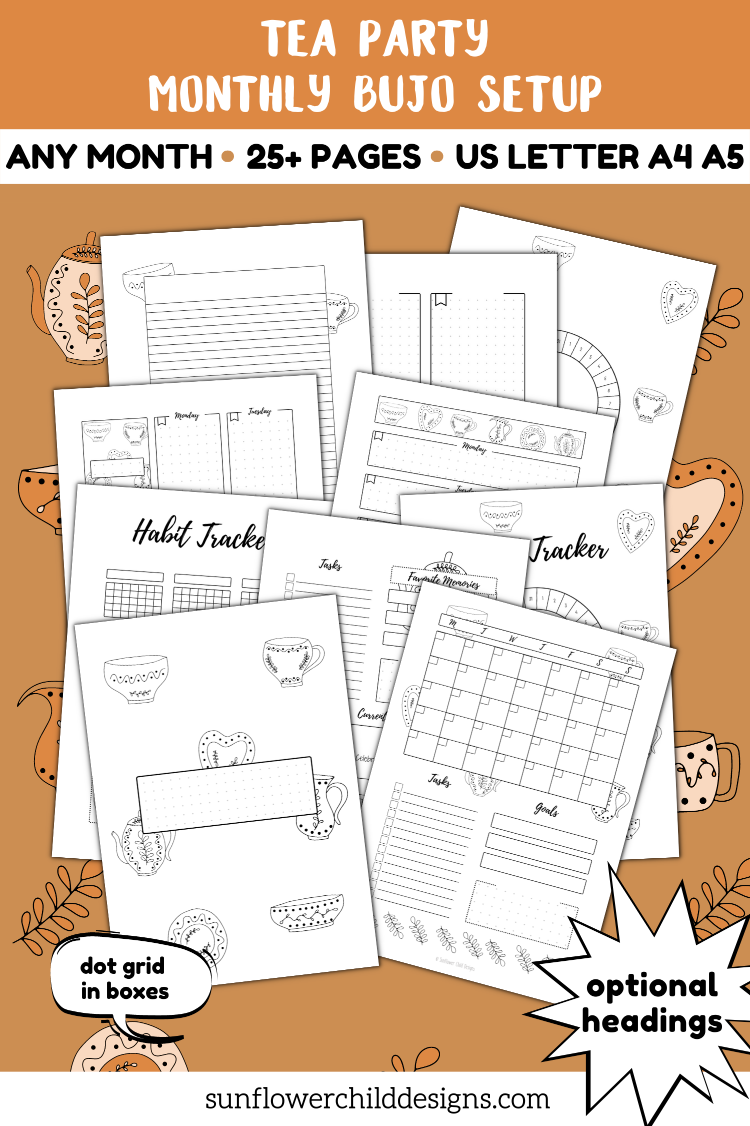 tea party bullet journal setup