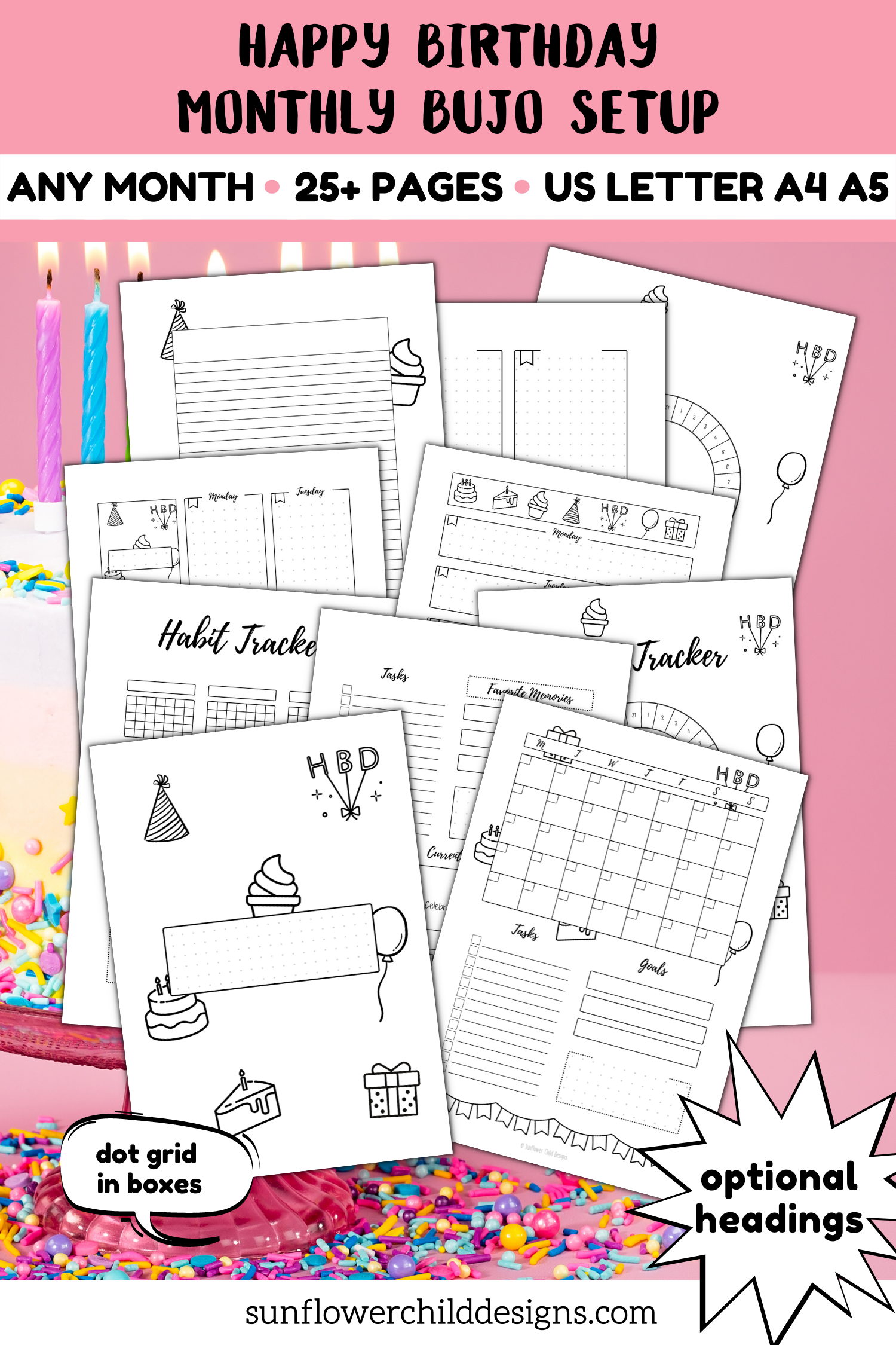 happy birthday bullet journal printables