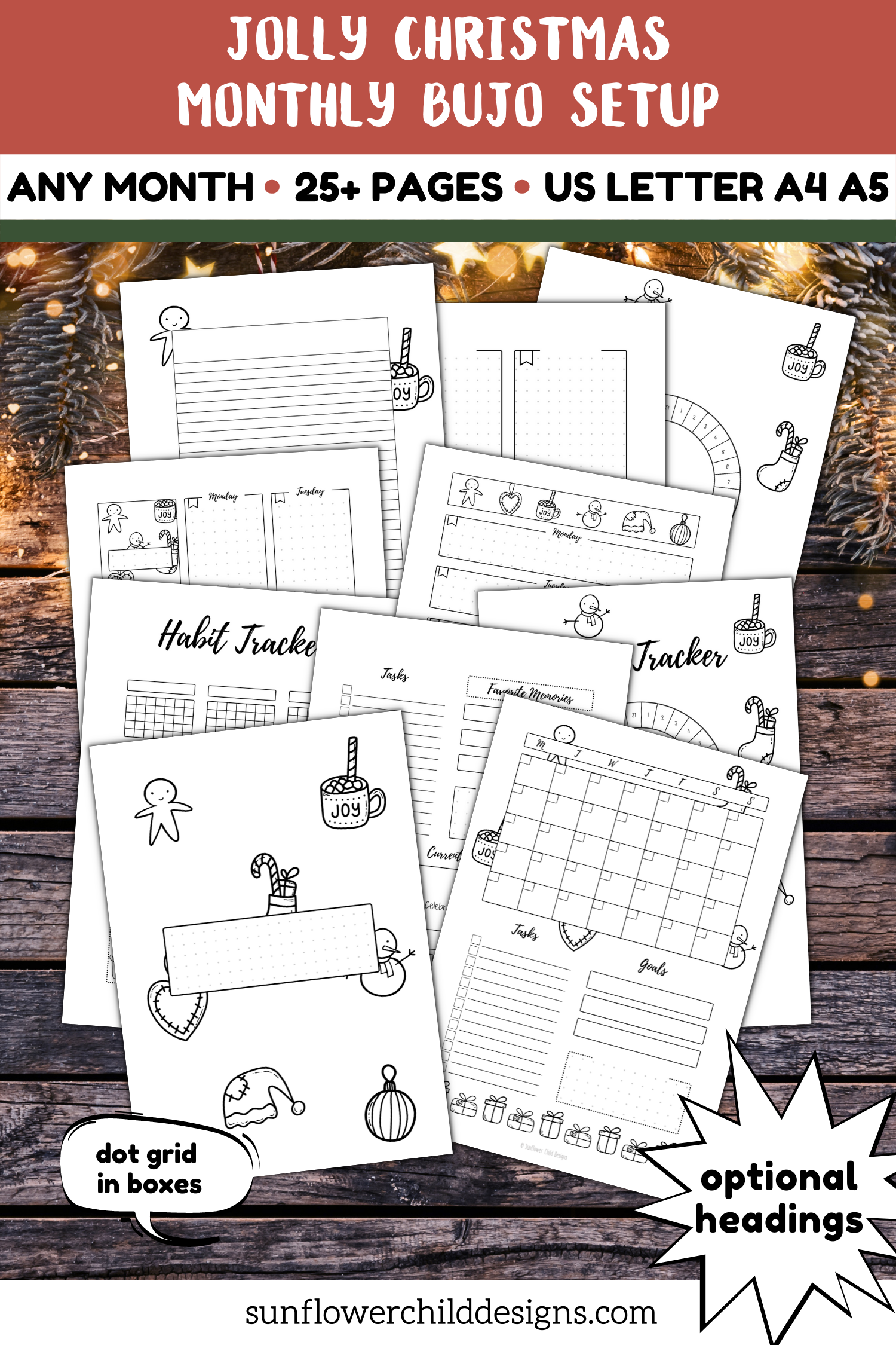 christmas theme bullet journal printable pages