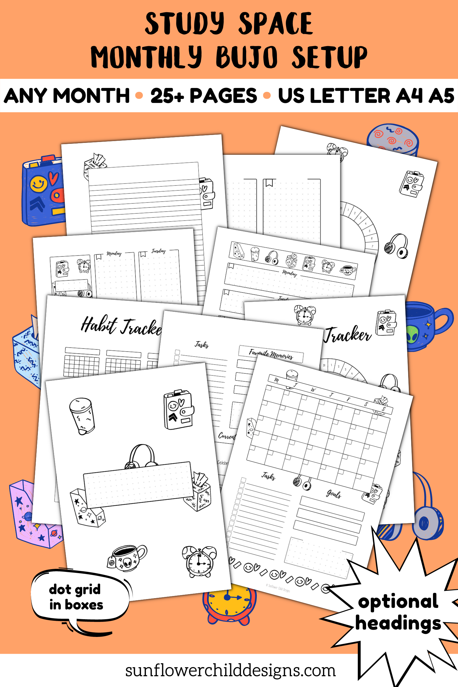 bullet journal printable pages bundle bullet journal pages