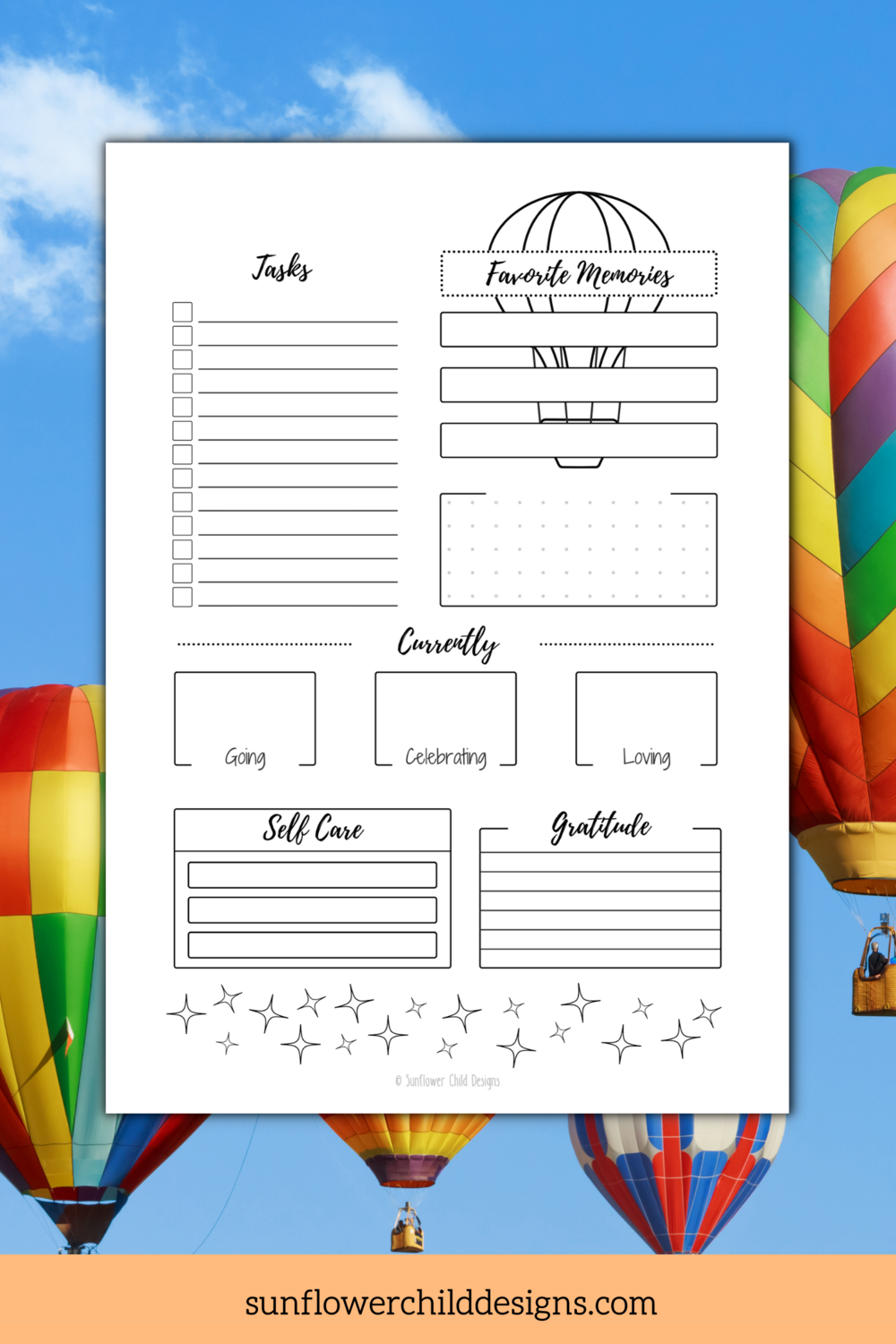 Printable Hot Air Balloon Themed Planner Journal