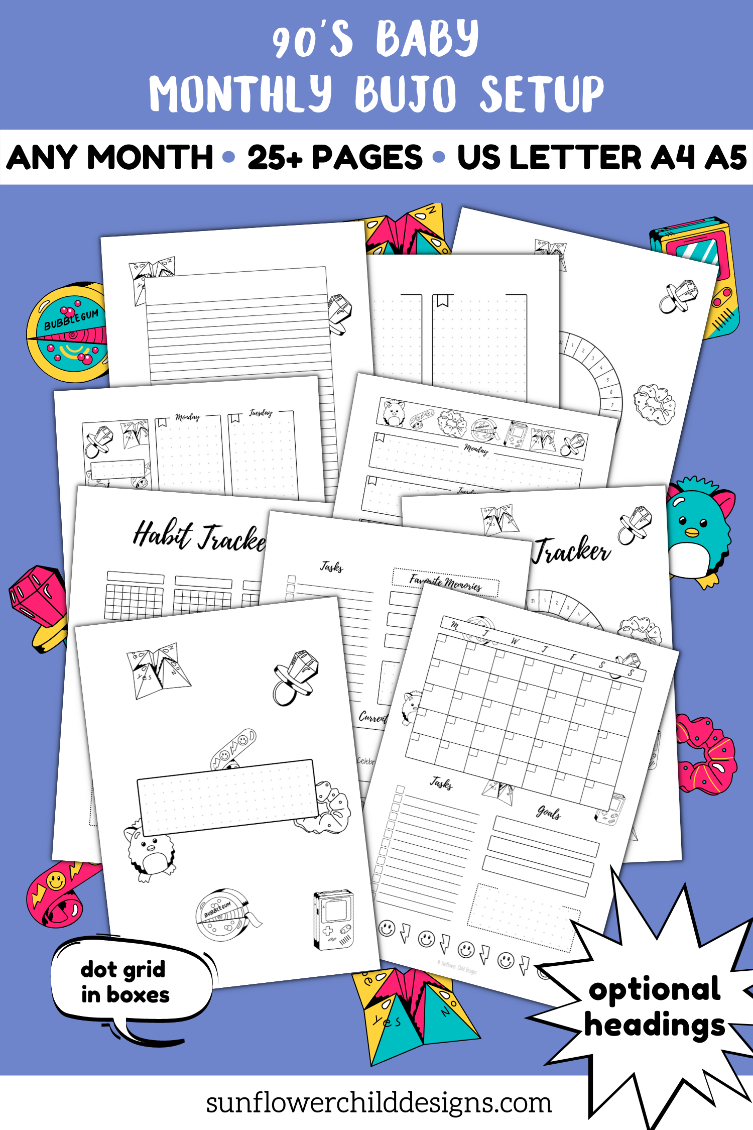 90's baby bullet journal printable pages