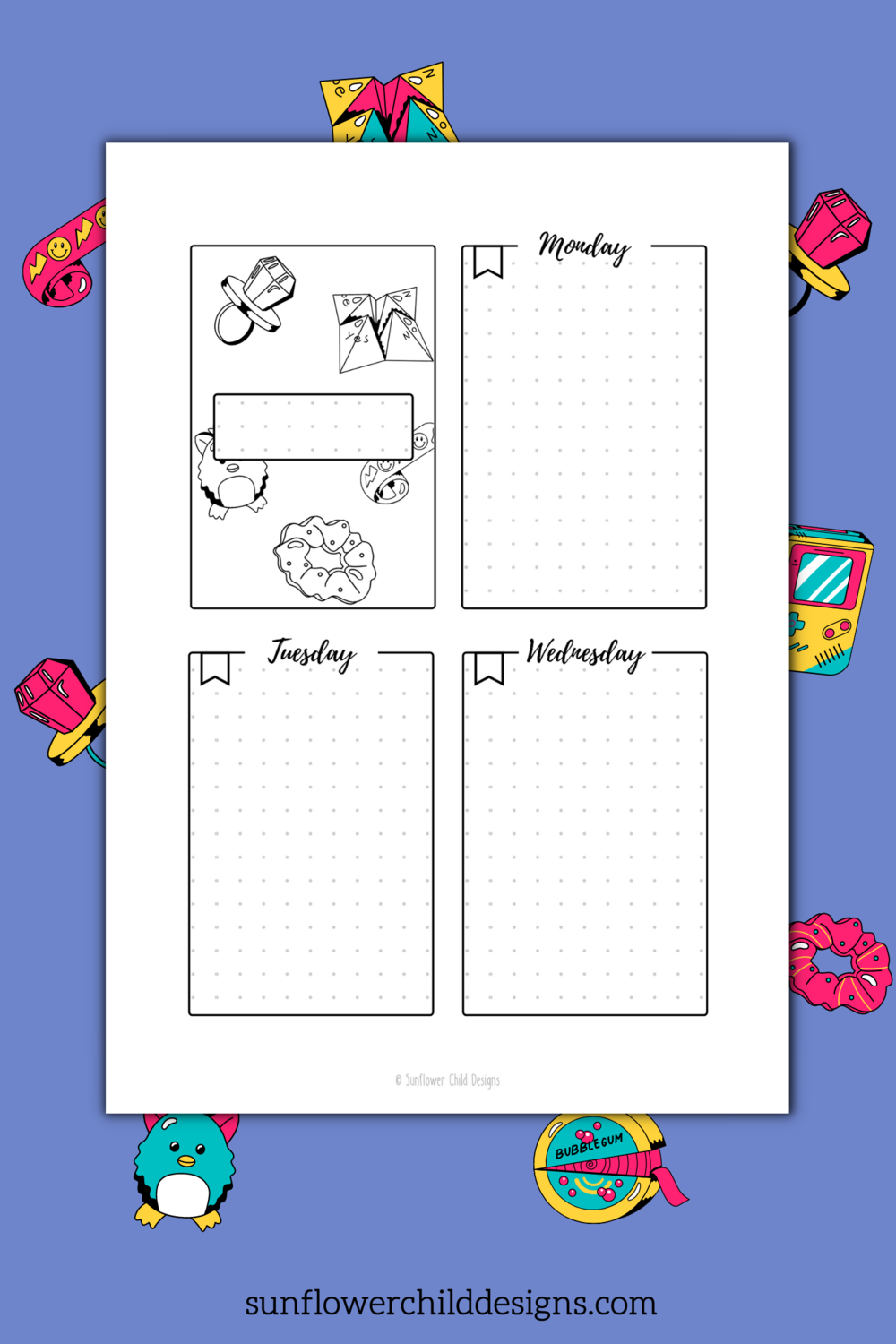 Birthday Party Themed Monthly Bullet Journal Setup - Any Month - undated -  headings optional - dot grid — Sunflower Child Designs