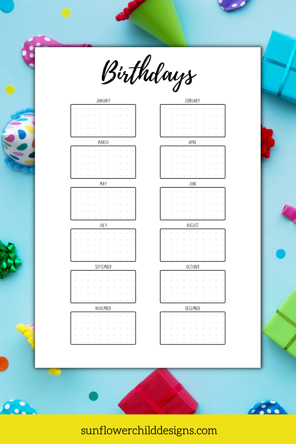 birthday-calendar-printable-pages-graphics-optional-4-design-options-sunflower-child-designs