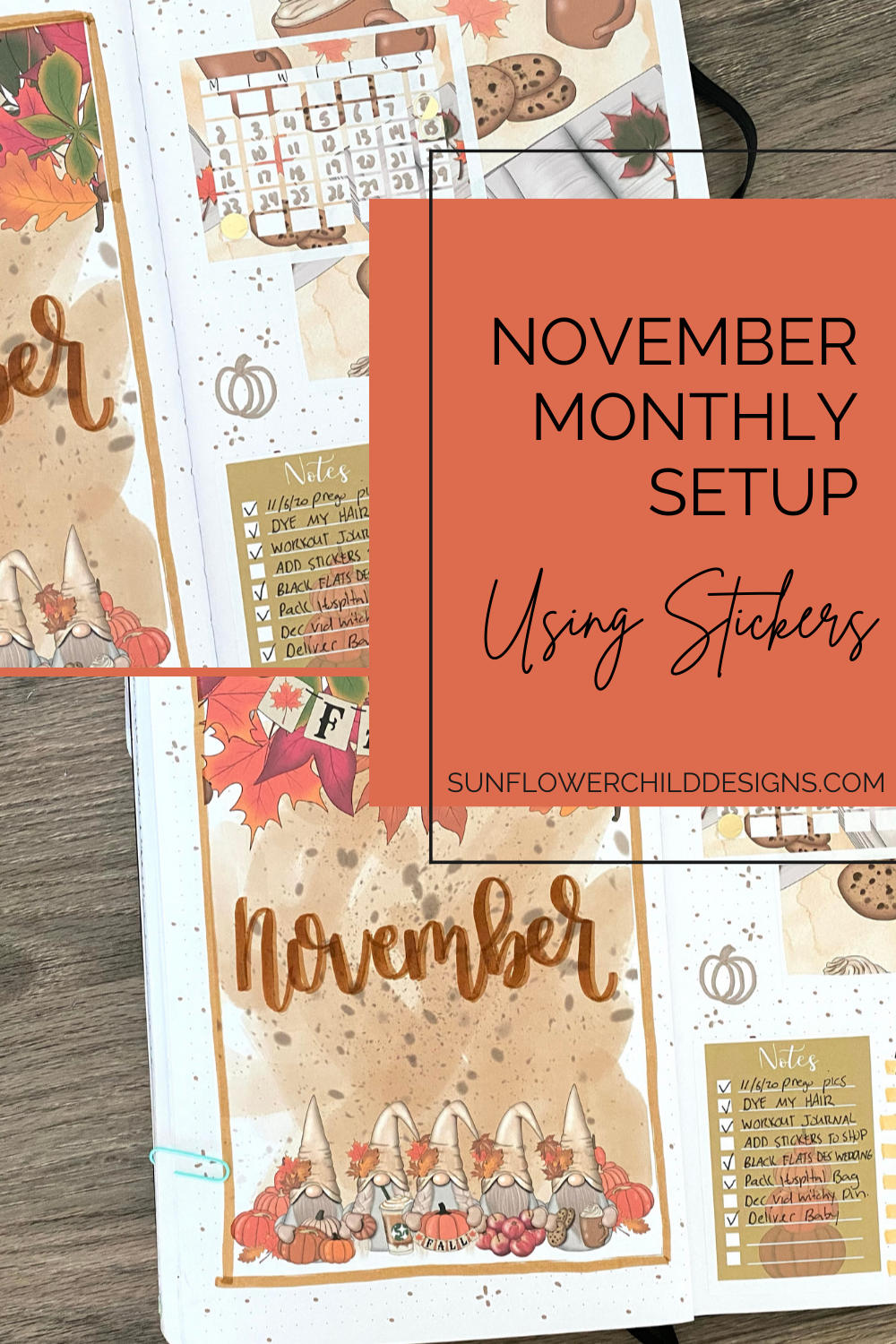 November Bullet Journal Ideas Using Printable Planner Stickers - Gnomes —  Sunflower Child Designs