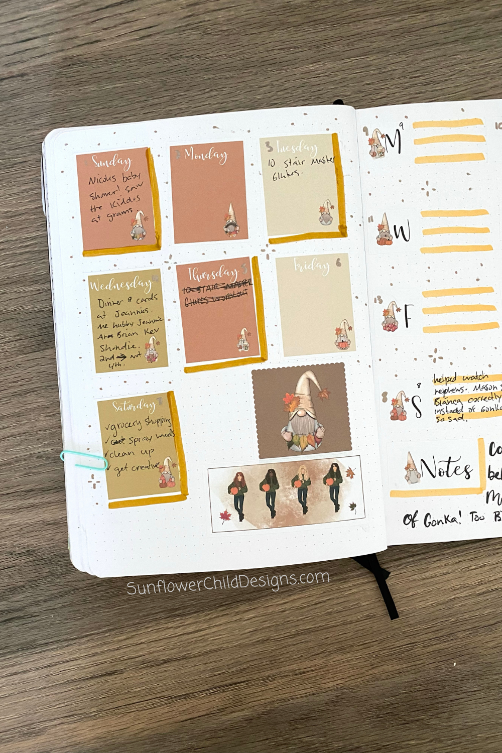 November Bullet Journal Ideas Using Printable Planner Stickers - Gnomes —  Sunflower Child Designs