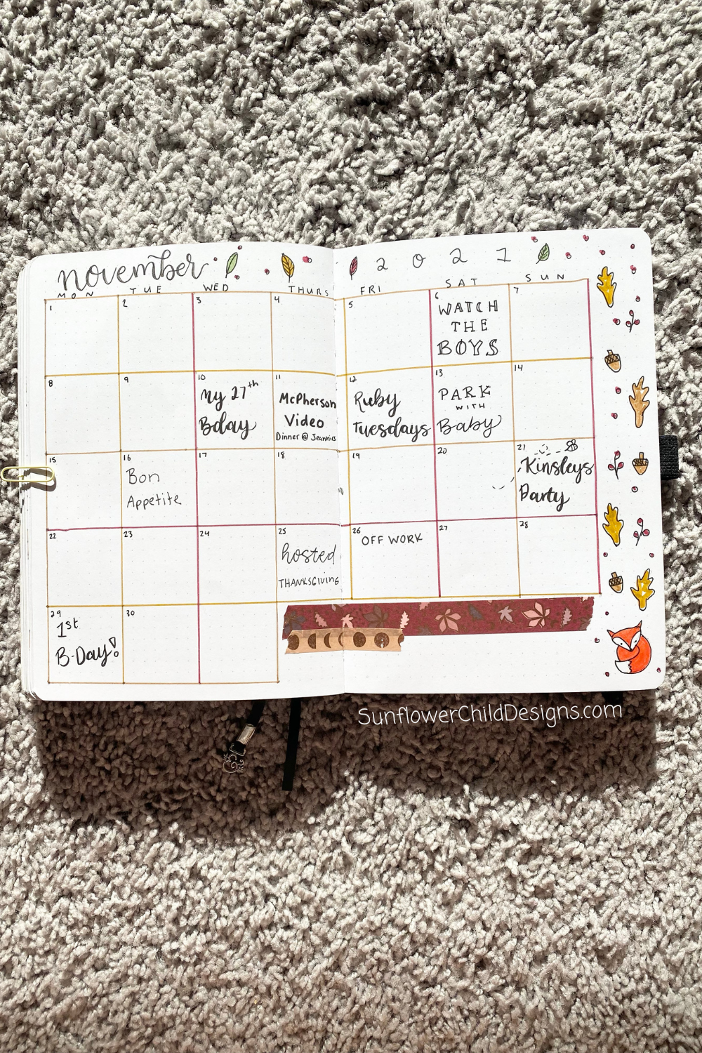 November Bullet Journal Calendar