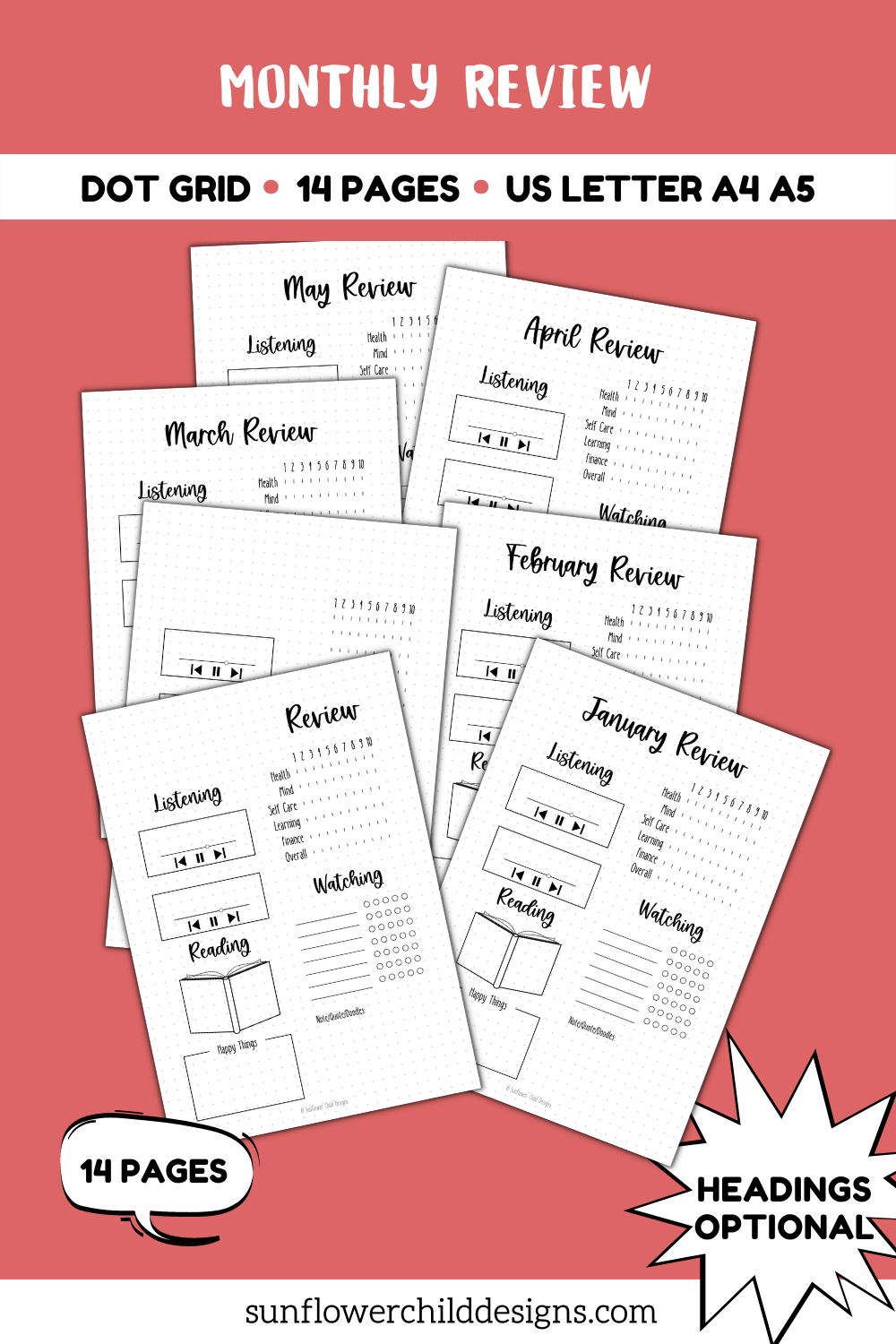 Monthly Review Bullet Journal Printables