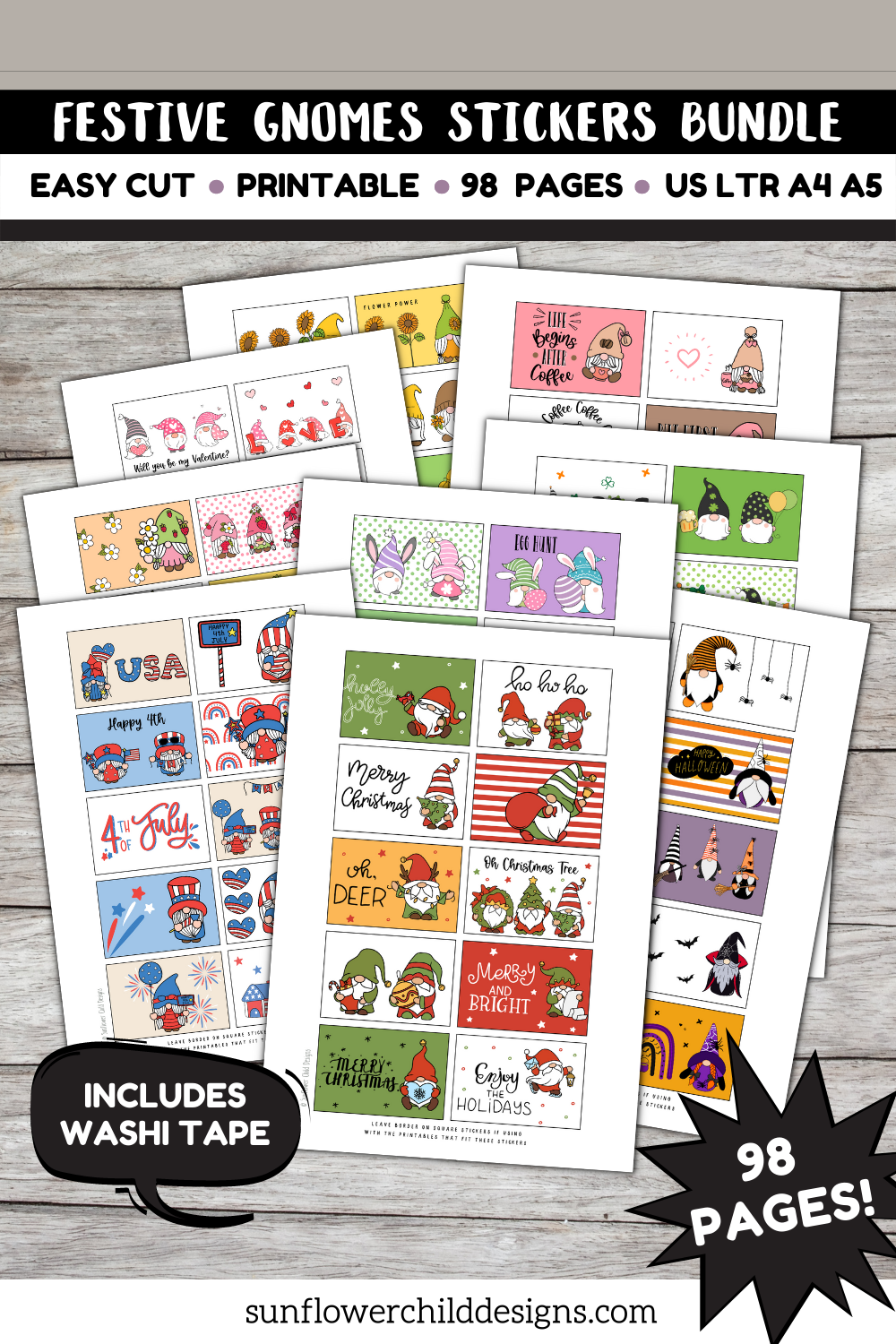 Gnomes Stickers. Christmas Stickers. Stickers Printable PNG