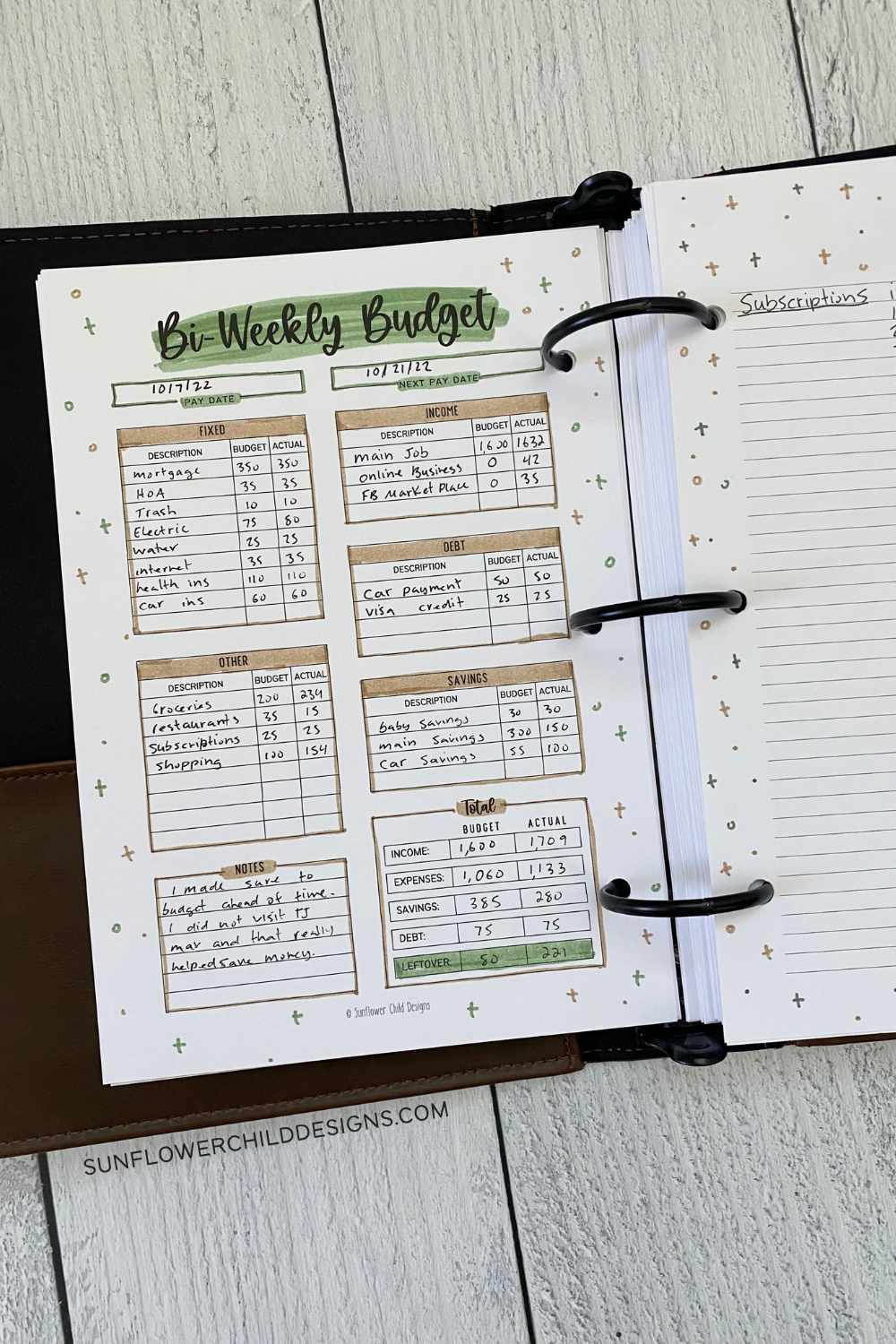 Biweekly Budget Planner Page