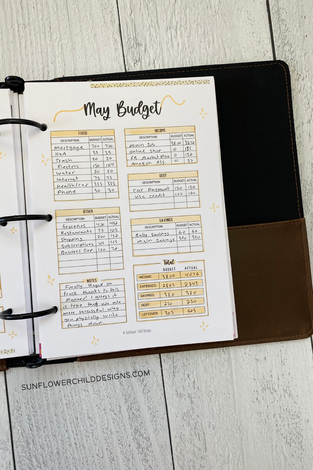 Monthly Budget Page in the Finance Planner