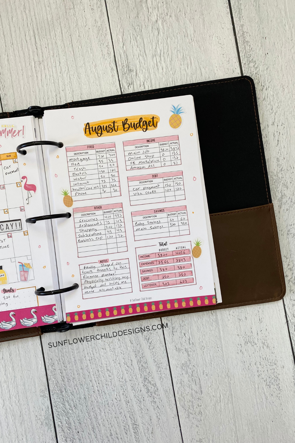 August Monthly Budget from the Finance Planner