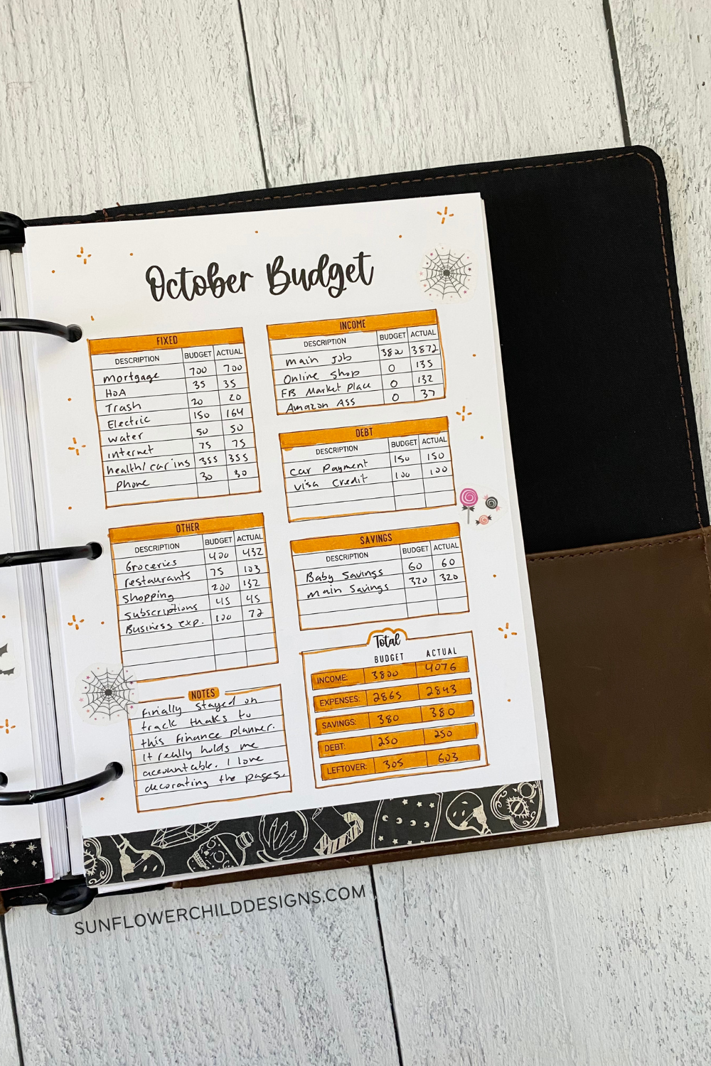 October Monthly Budget Planner