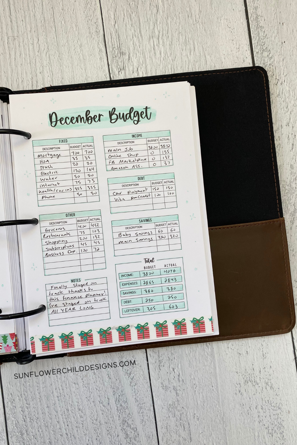 December Monthly Budget Planner pages from the Finance Planner