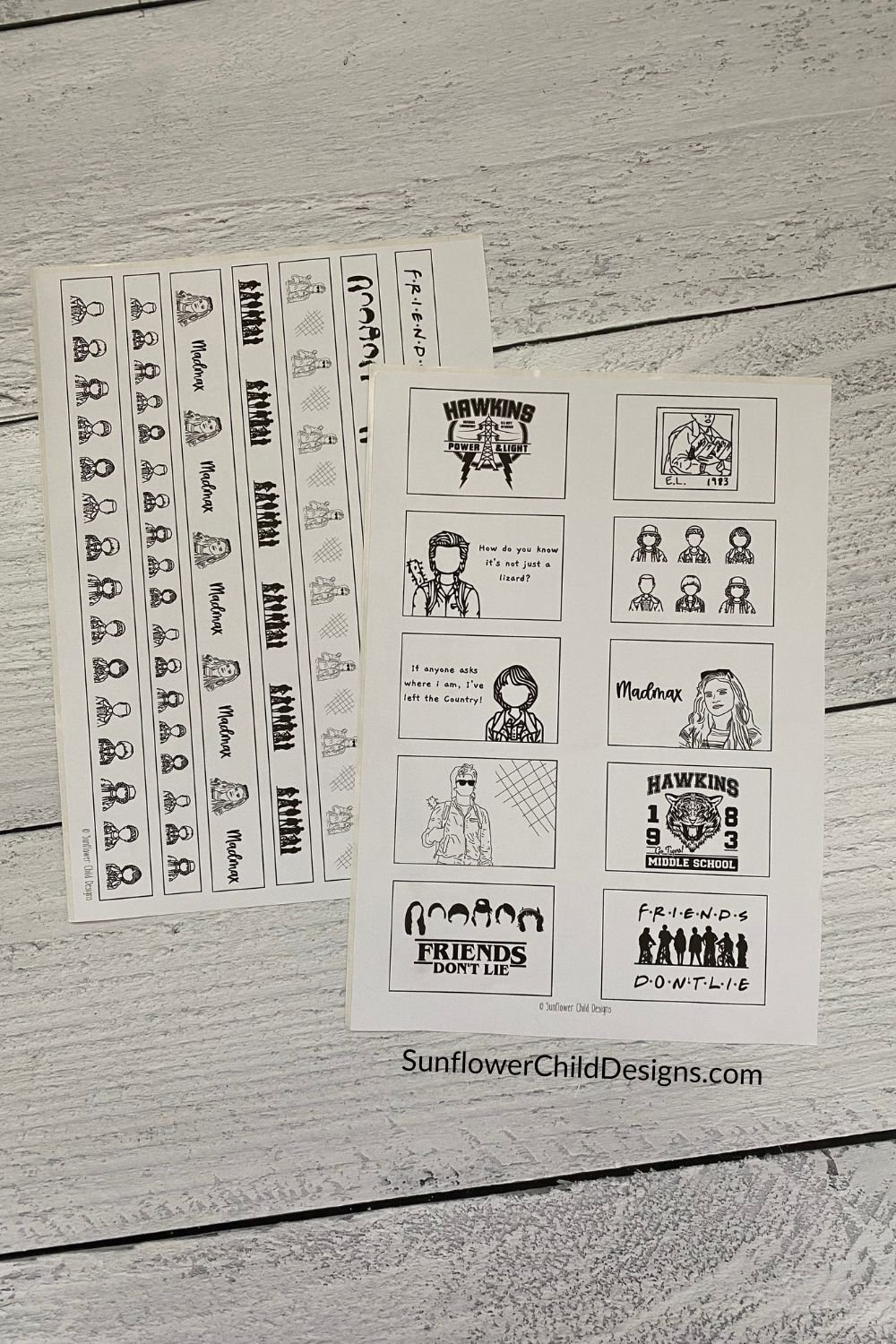 Stranger Things Stickers Black and White