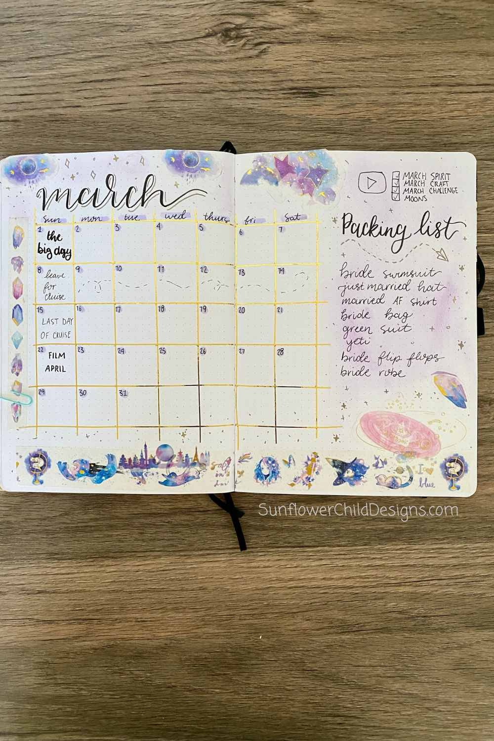 Calendar Page for March Space Theme