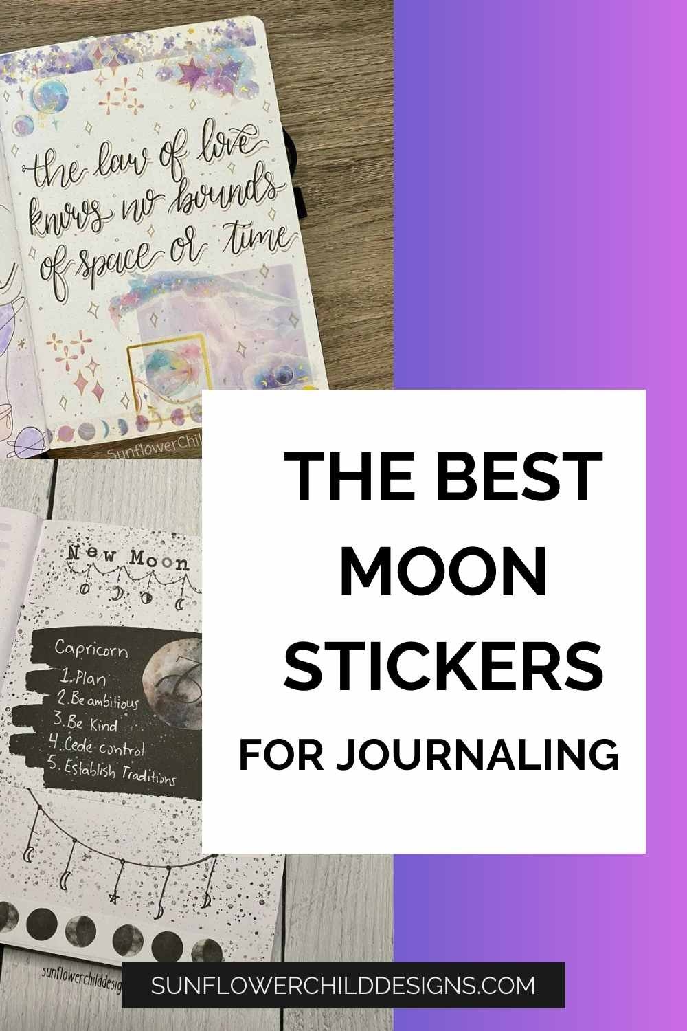 moon stickers and quote page planner pages