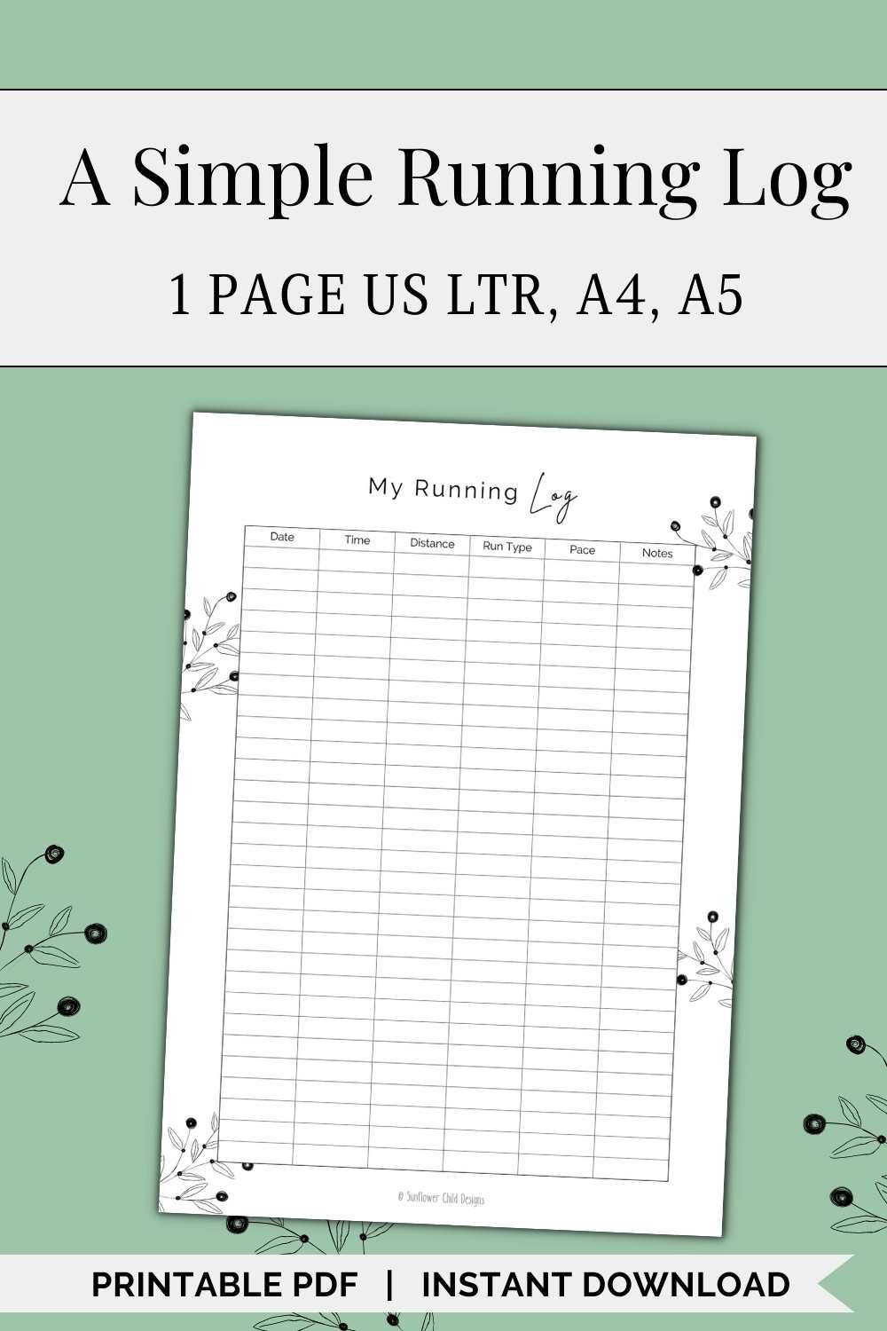 A Simple Running Log | Florals Printable