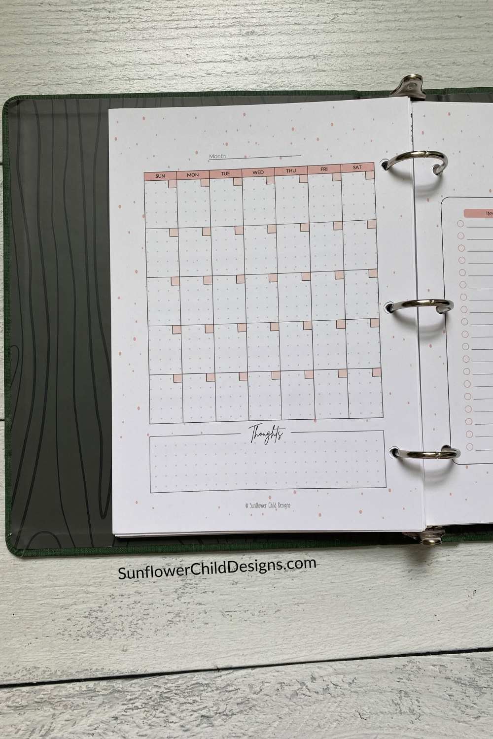 Calendar in the Fitness Planner