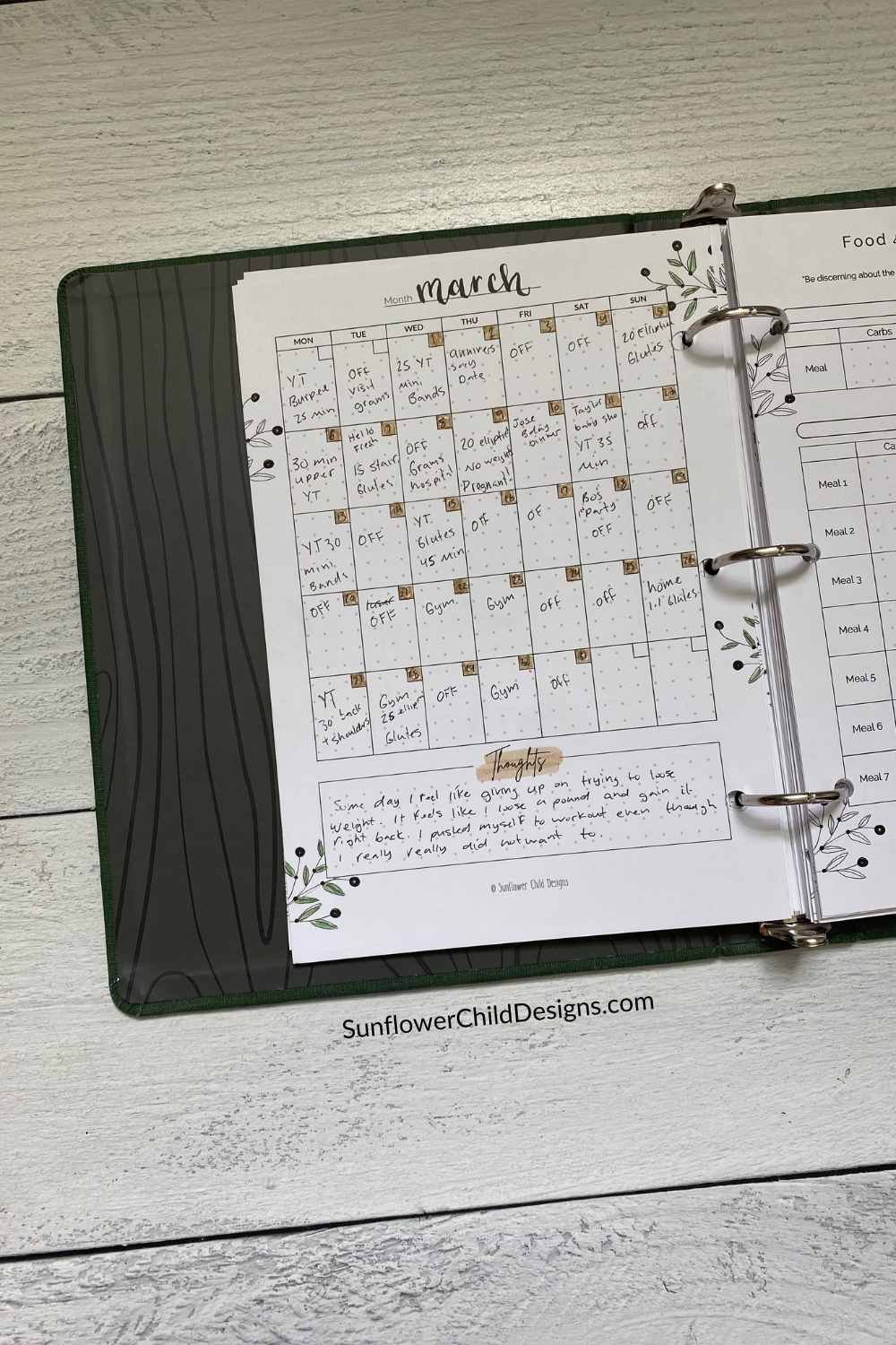 Calendar in the Florals Fitness Planner