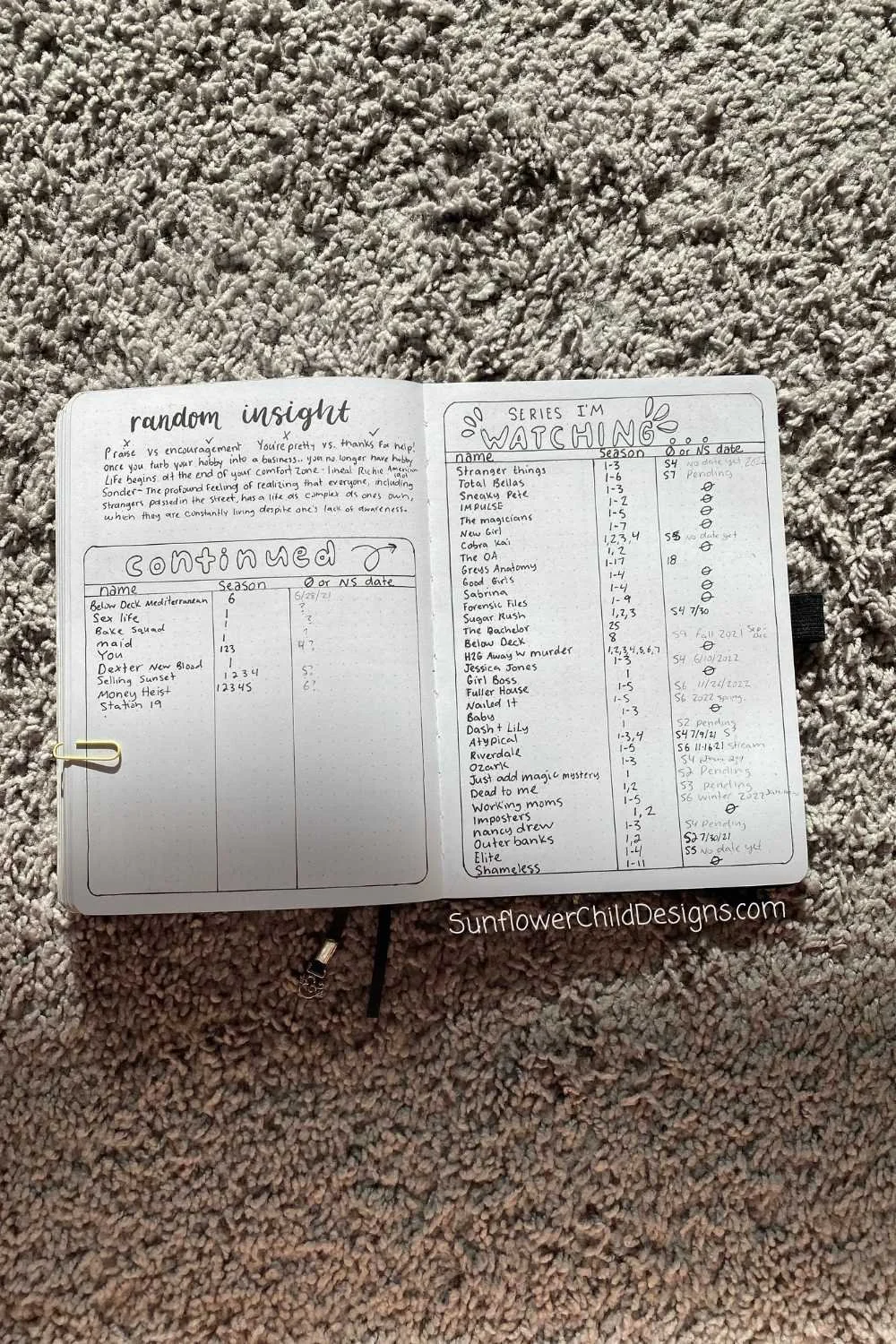 Series Tracker Bullet Journal