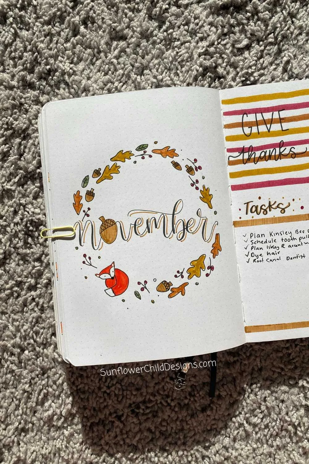 November Bullet Journal Cover Page