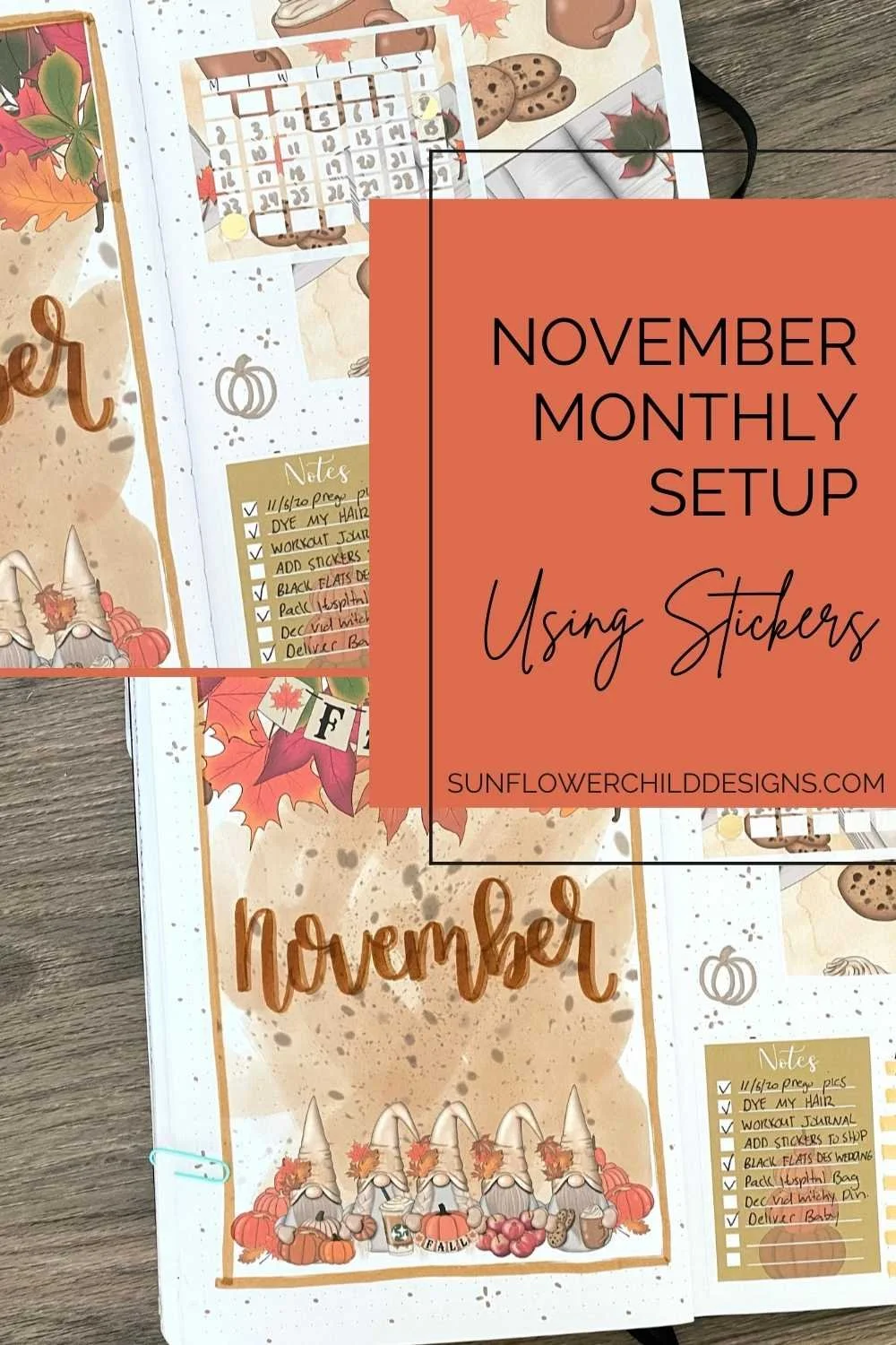 November Bullet Journal Ideas Using Printable Planner Stickers - Gnomes