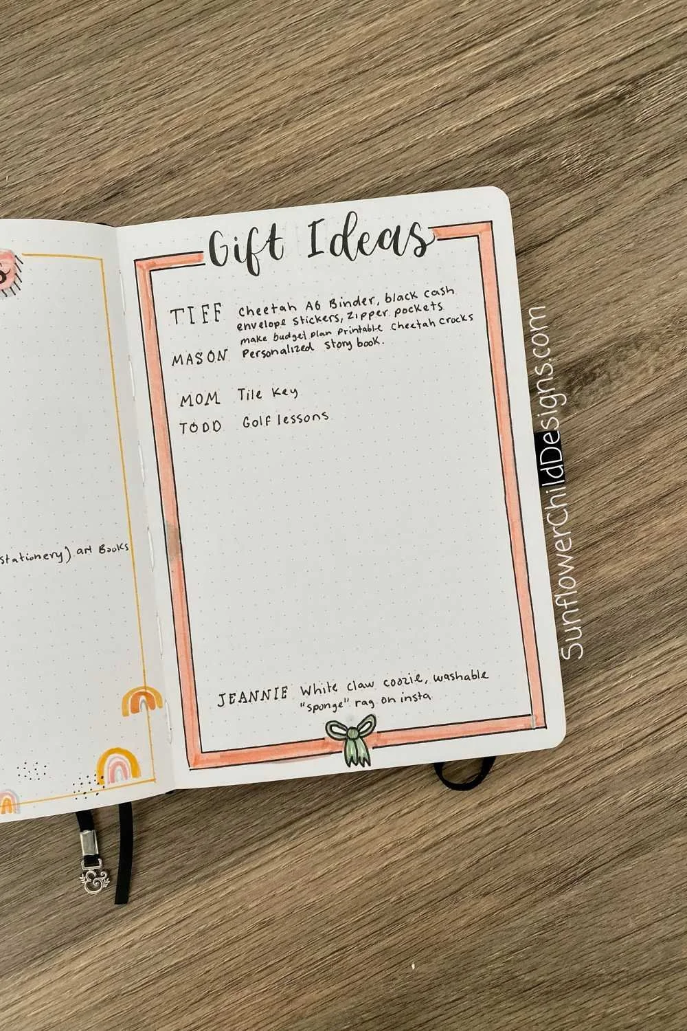 Gift Ideas Bullet Journal Page