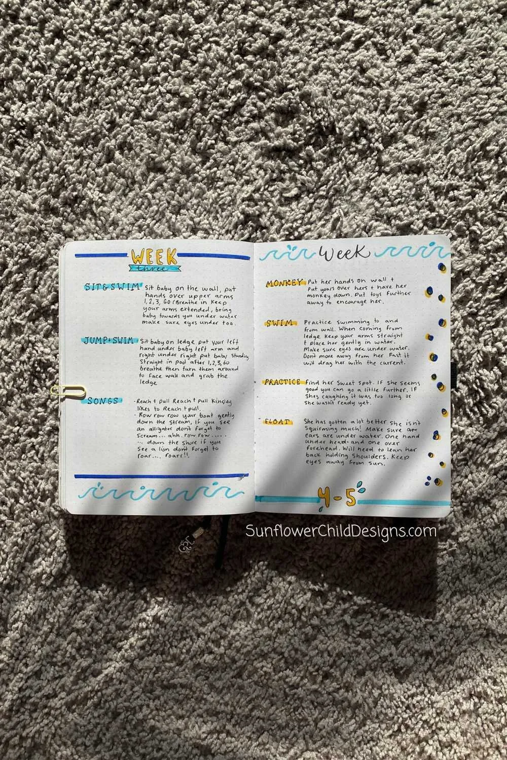 Swimming Lessons Spread Bullet Journal