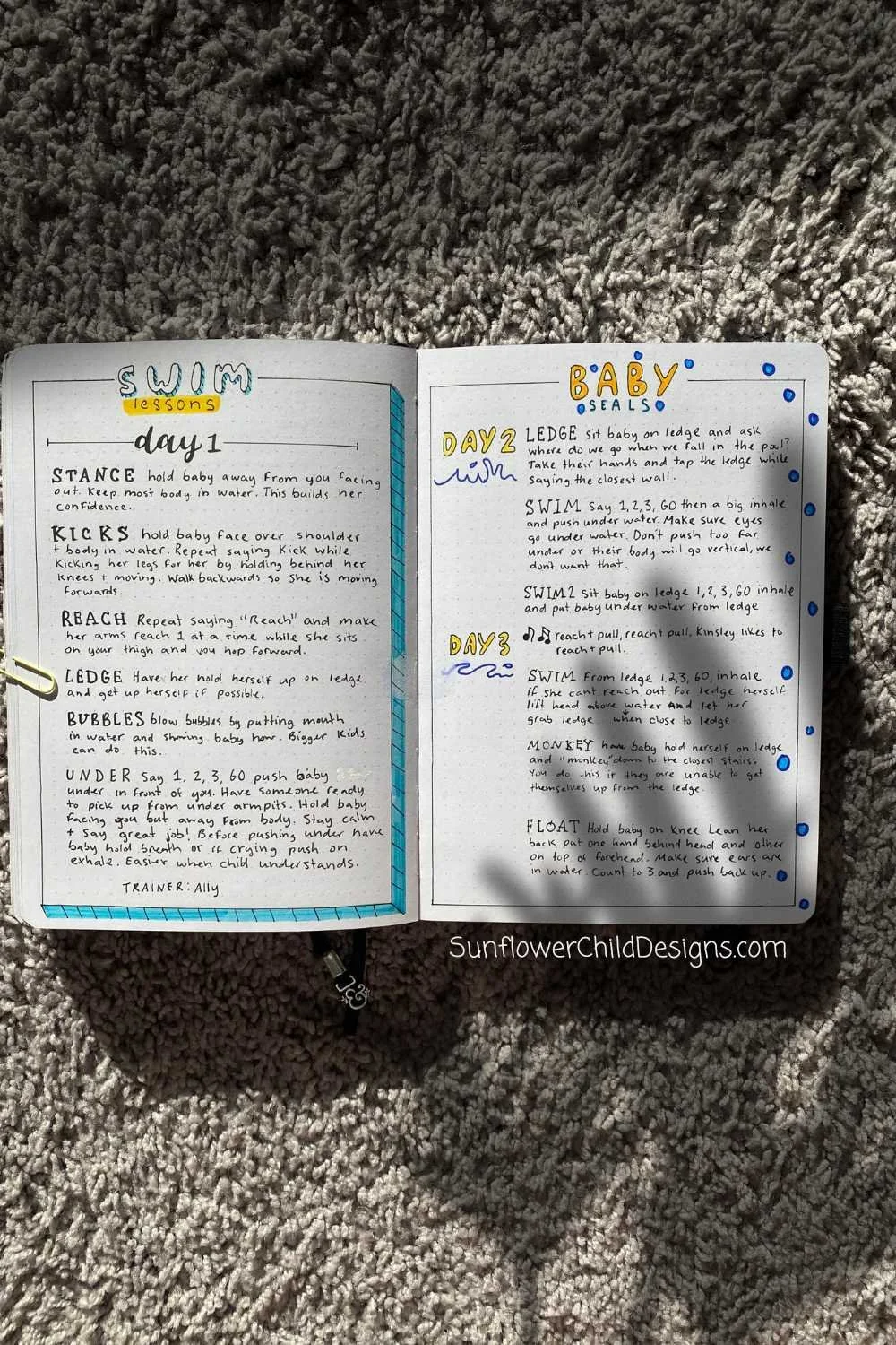 Swimming Lessons Spread Bullet Journal