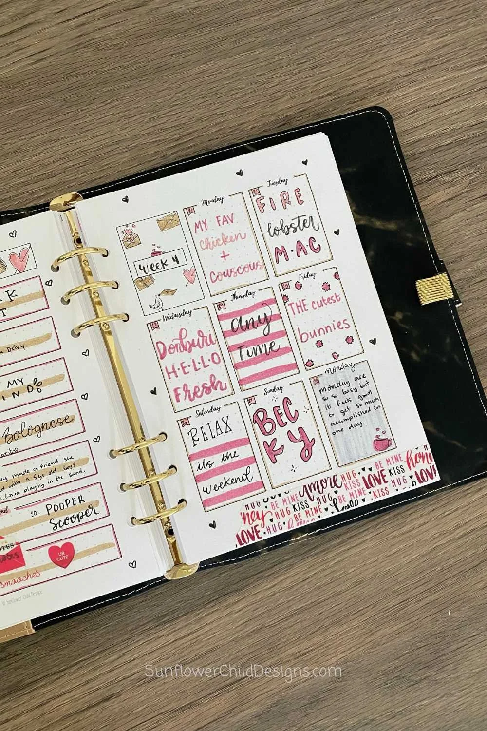 Weely Bujo Page Hearts Themed