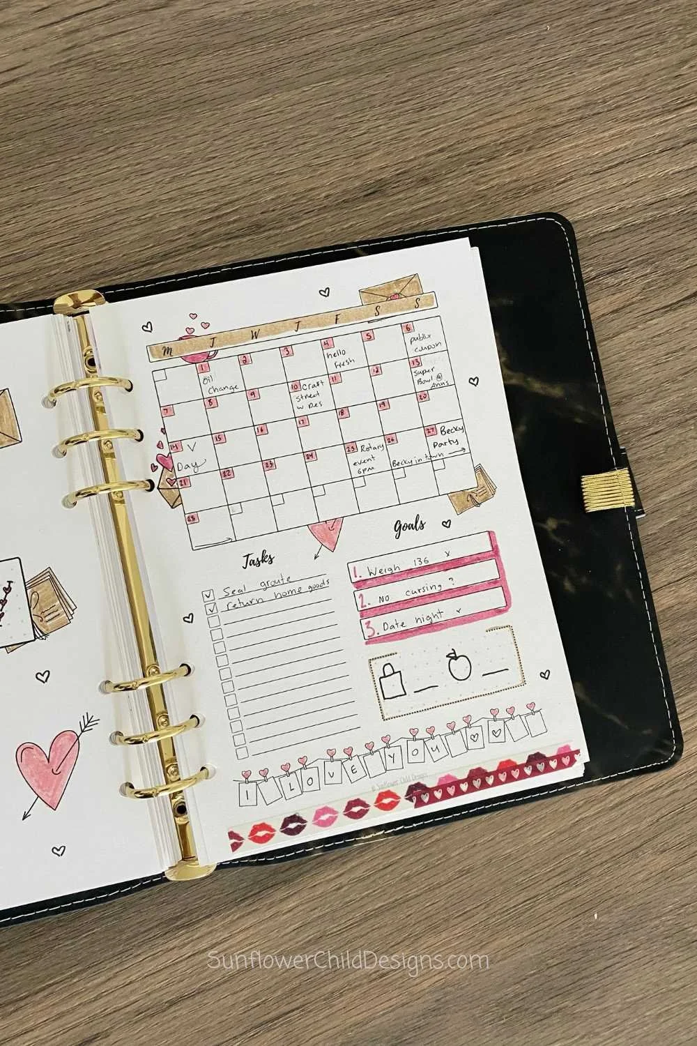 Monthly Layout Bullet Journal Hearts Themed